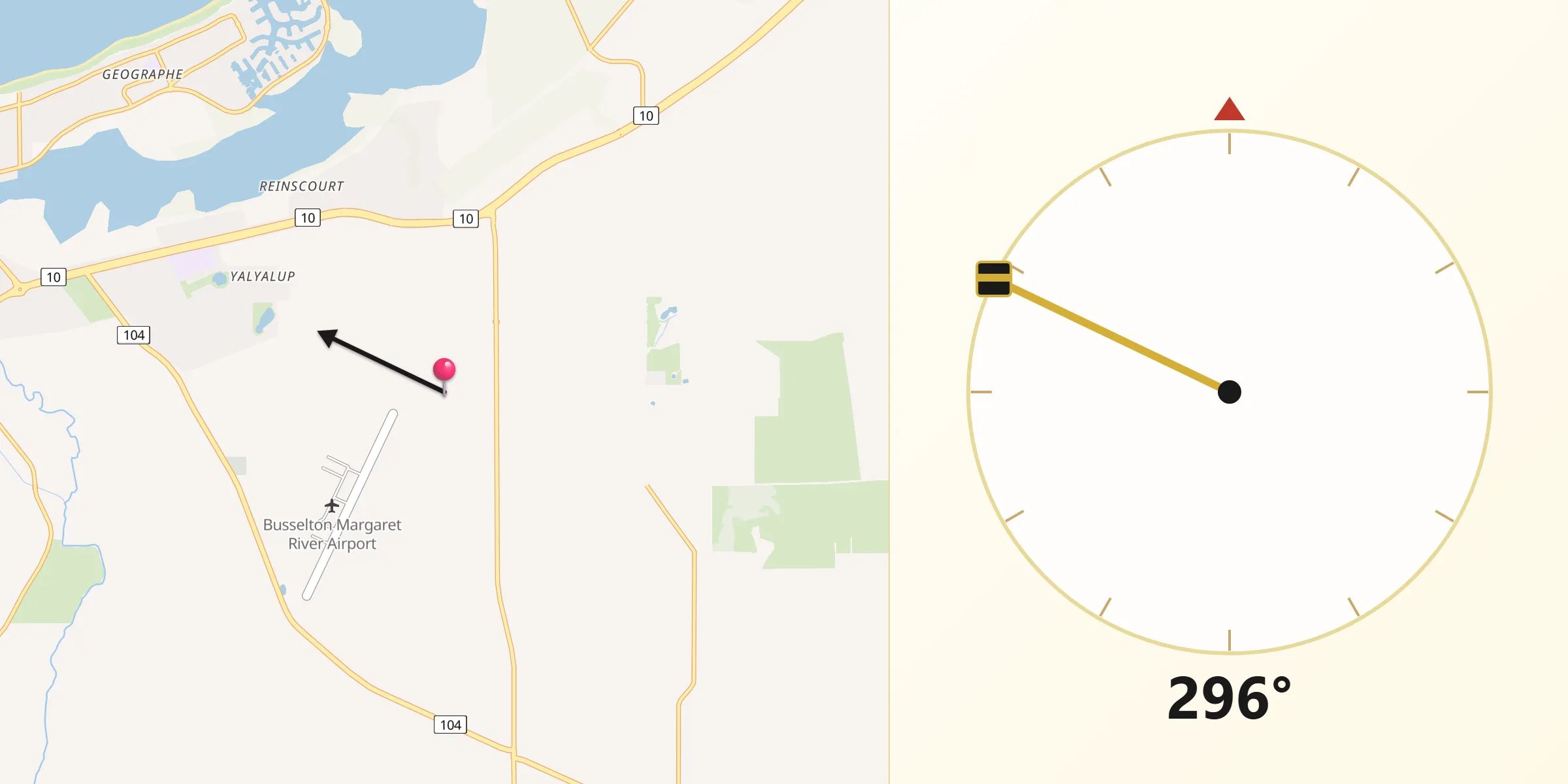Qibla Direction from Yalyalup