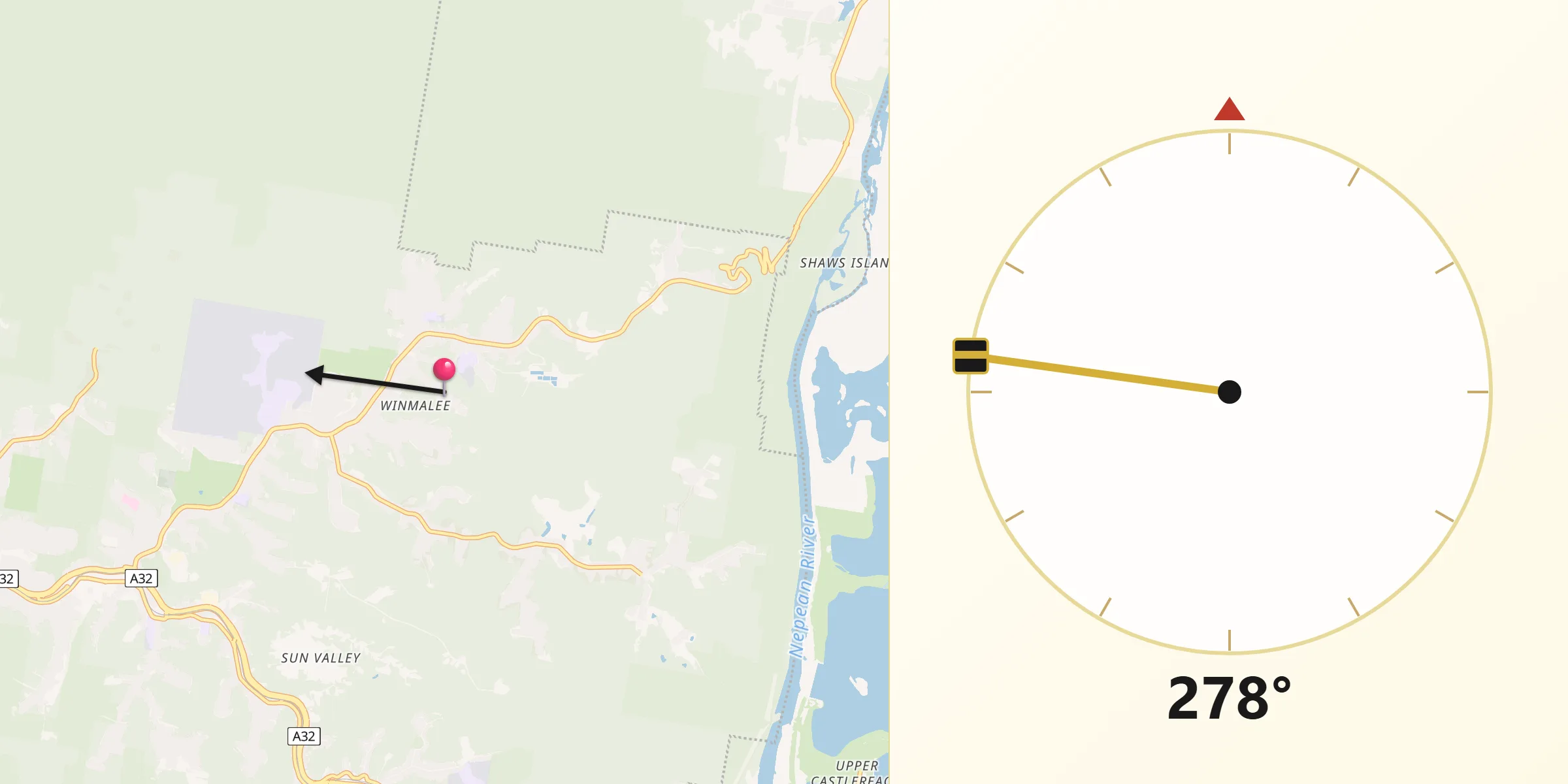 Qibla Direction from Winmalee