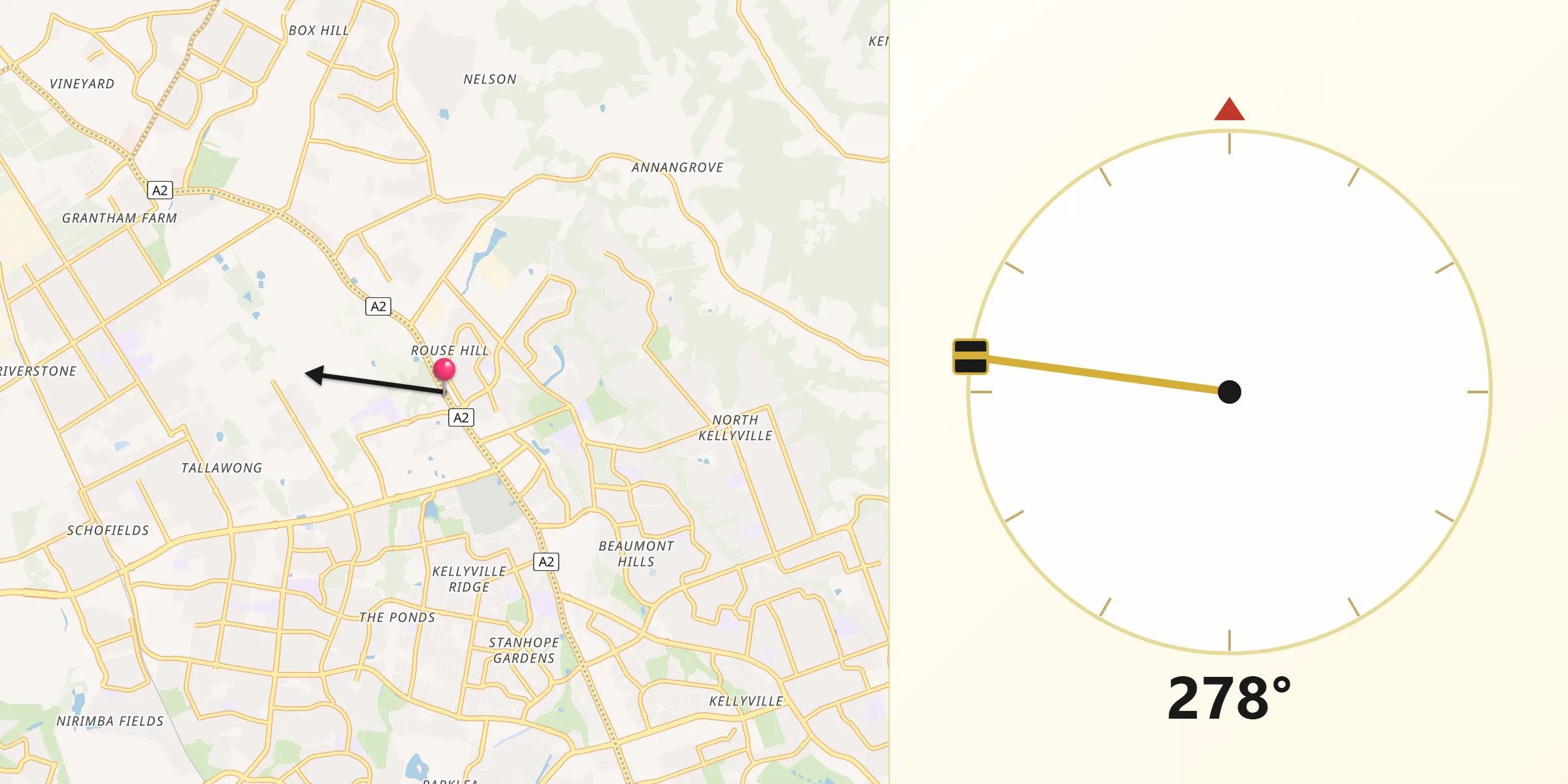 Qibla Direction from Rouse Hill