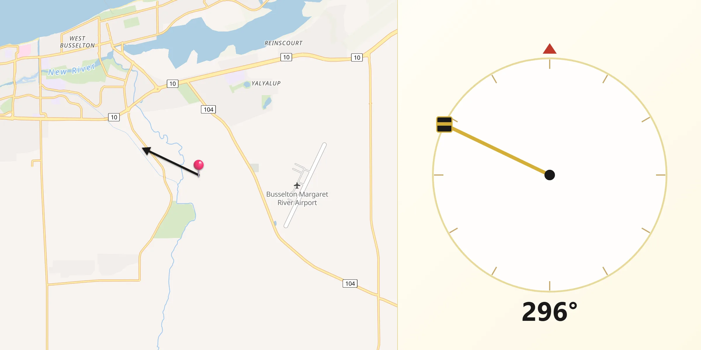 Qibla Direction from Busselton