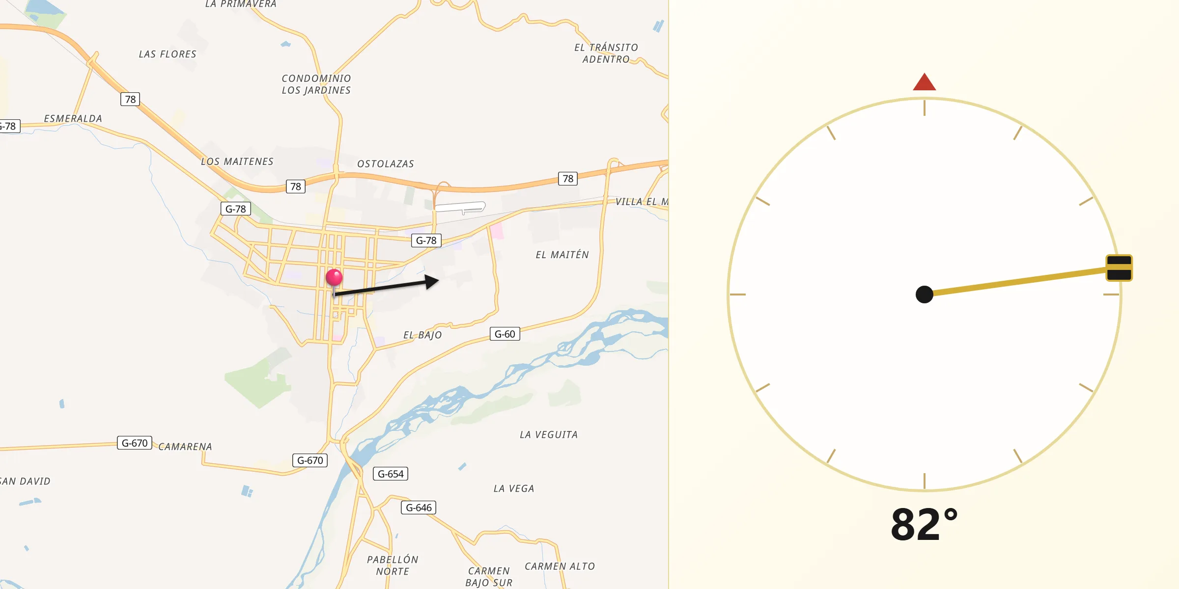 Dirección de la Qibla desde Melipilla