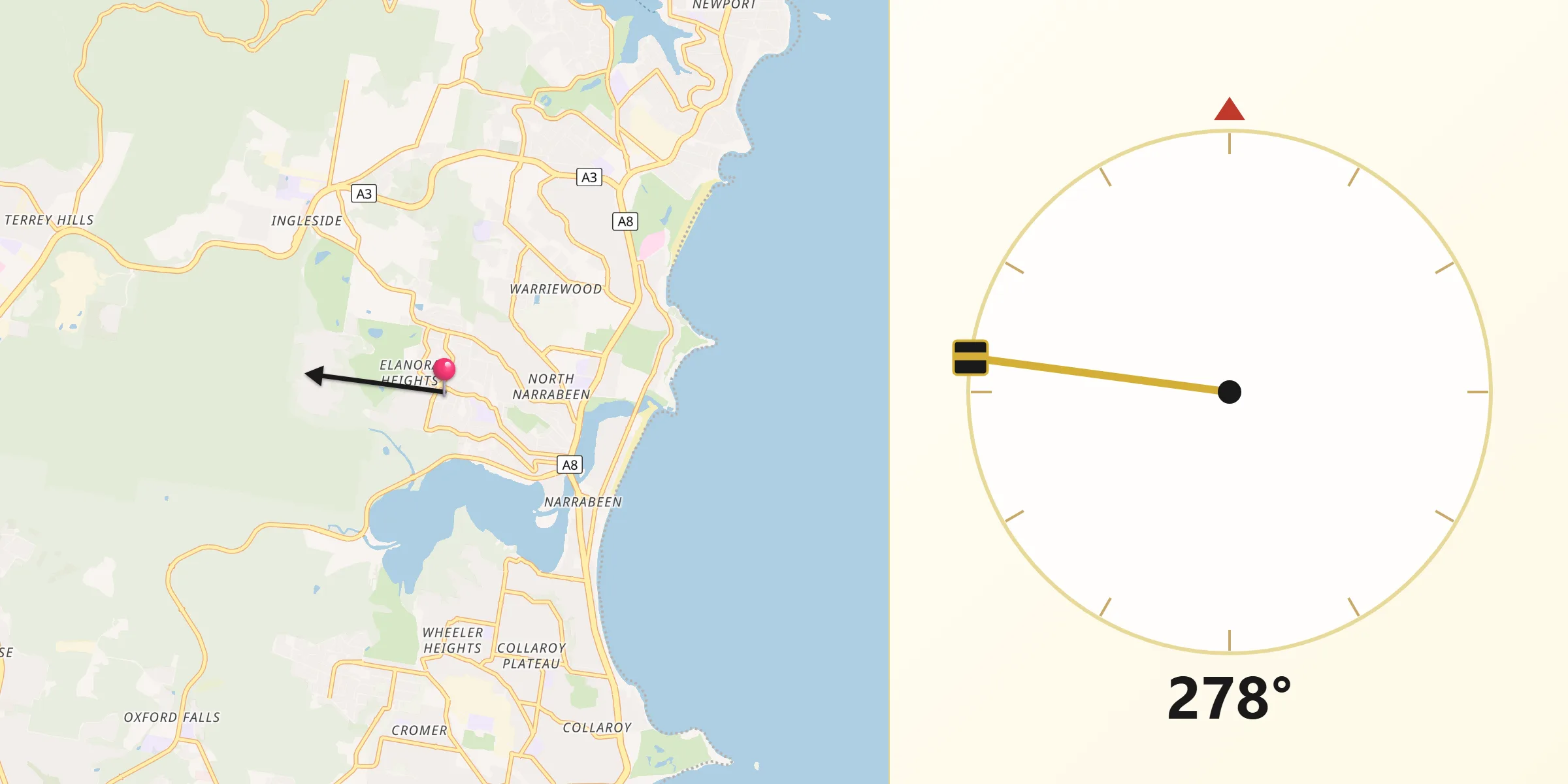 Qibla Direction from Elanora Heights