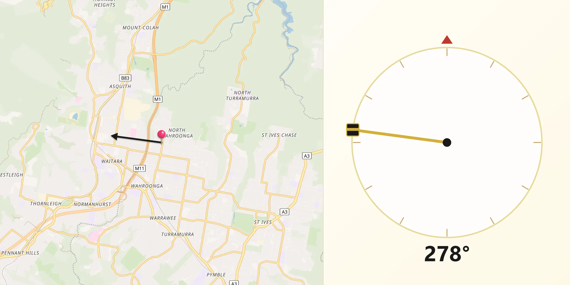 Qibla Direction from North Wahroonga