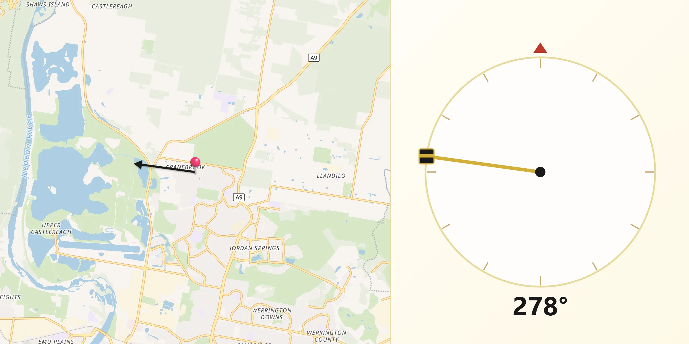 Qibla Direction from Cranebrook