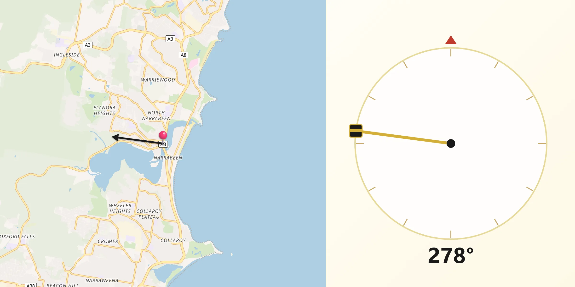 Qibla Direction from North Narrabeen