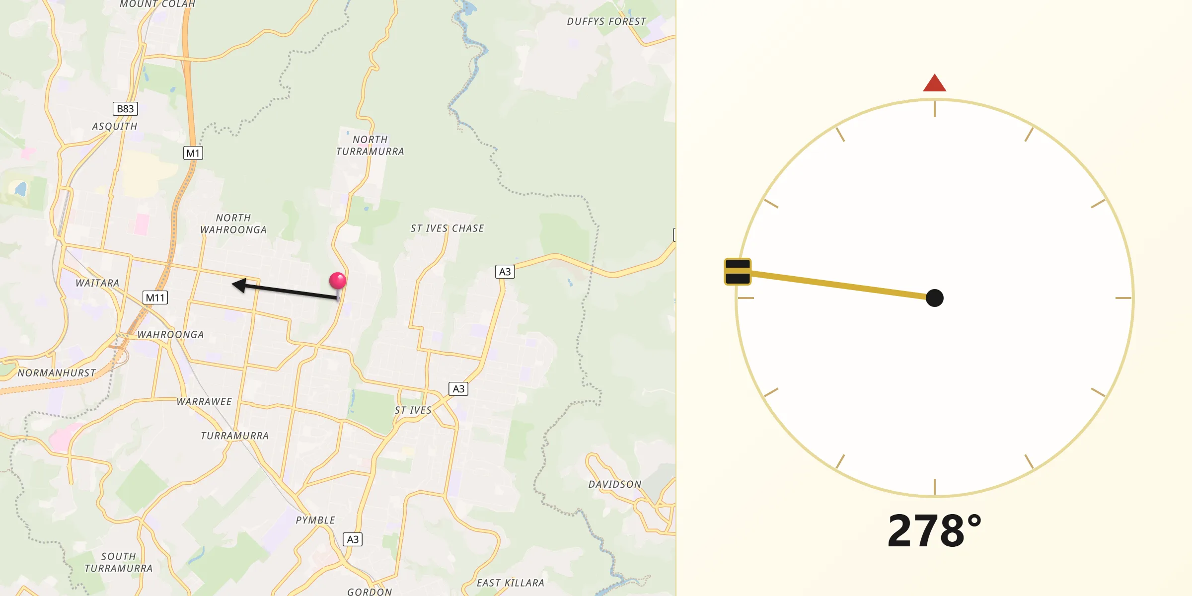 Qibla Direction from North Turramurra