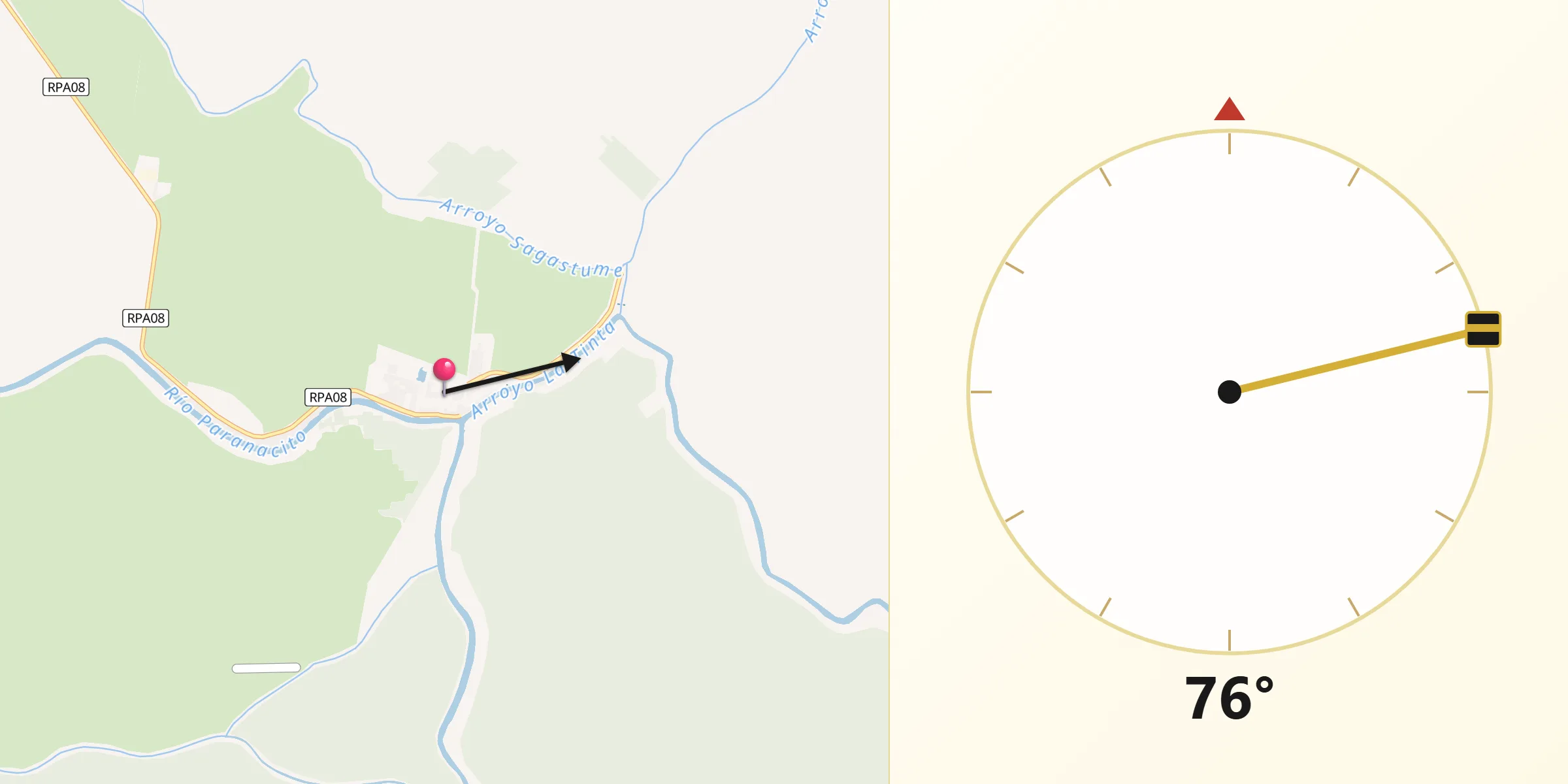 Dirección de la Qibla desde Villa Paranacito