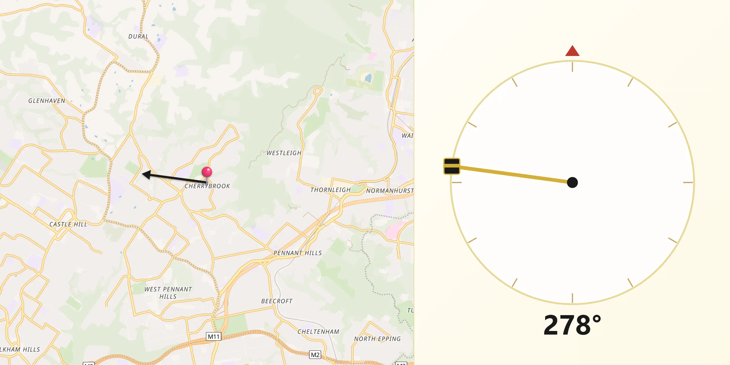 Qibla Direction from Cherrybrook