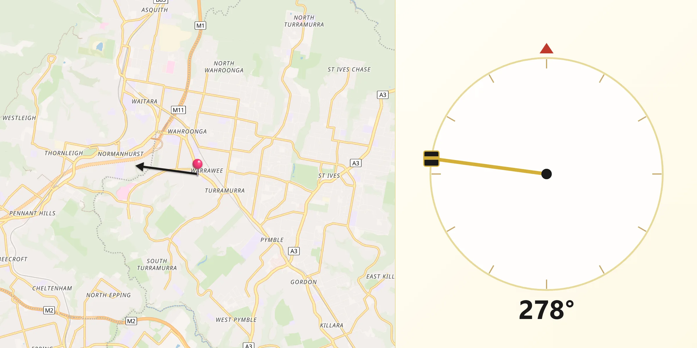 Qibla Direction from Warrawee