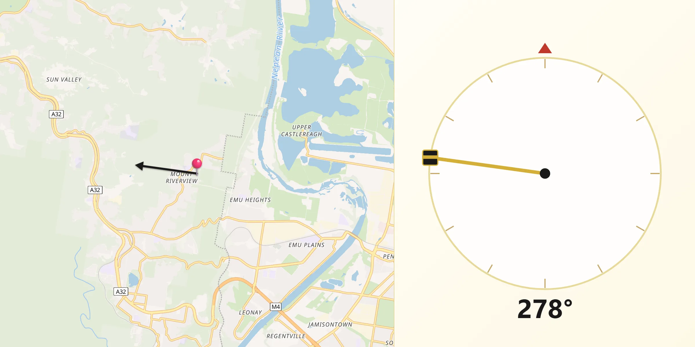 Qibla Direction from Mount Riverview