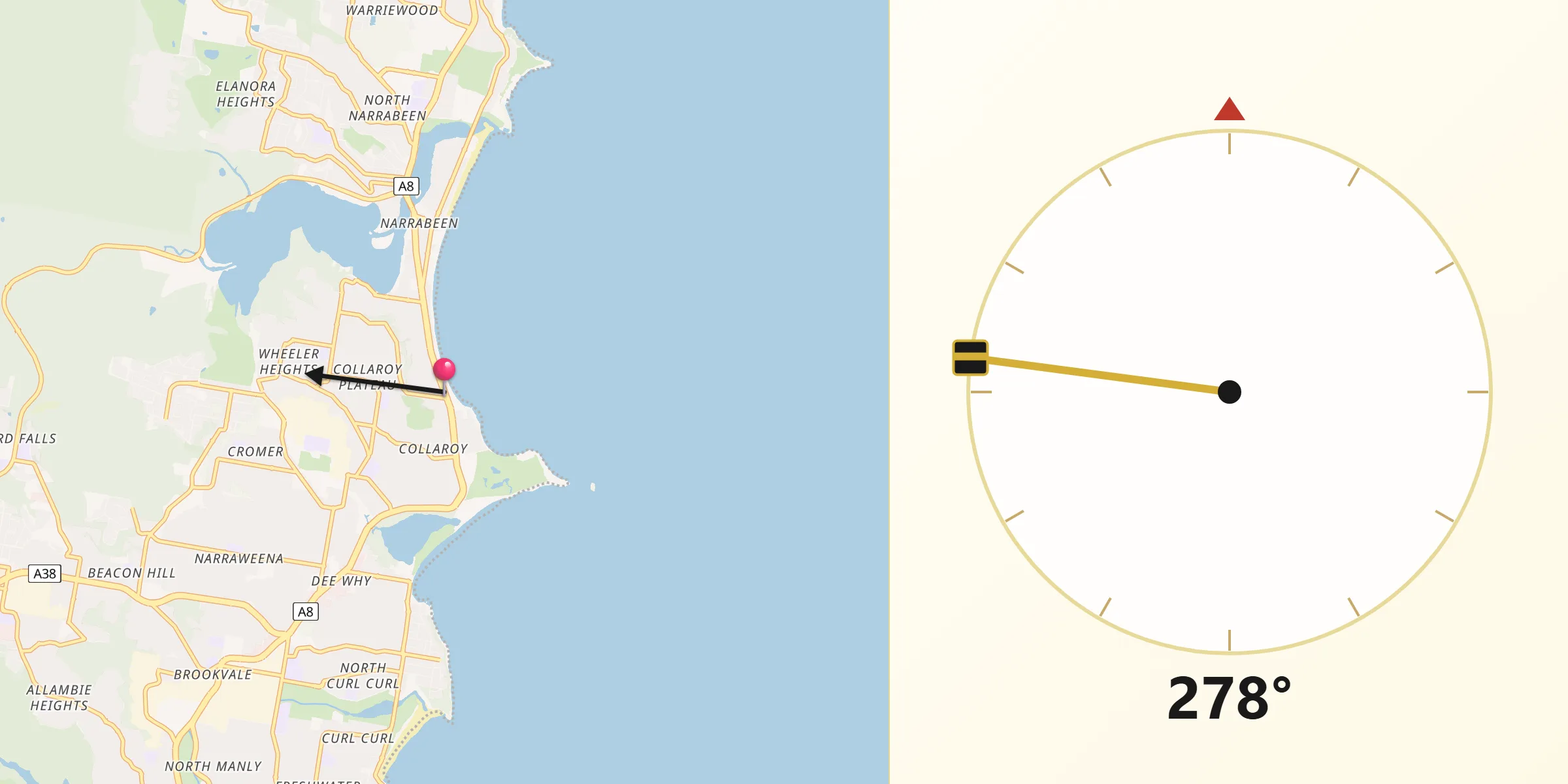 Qibla Direction from Collaroy