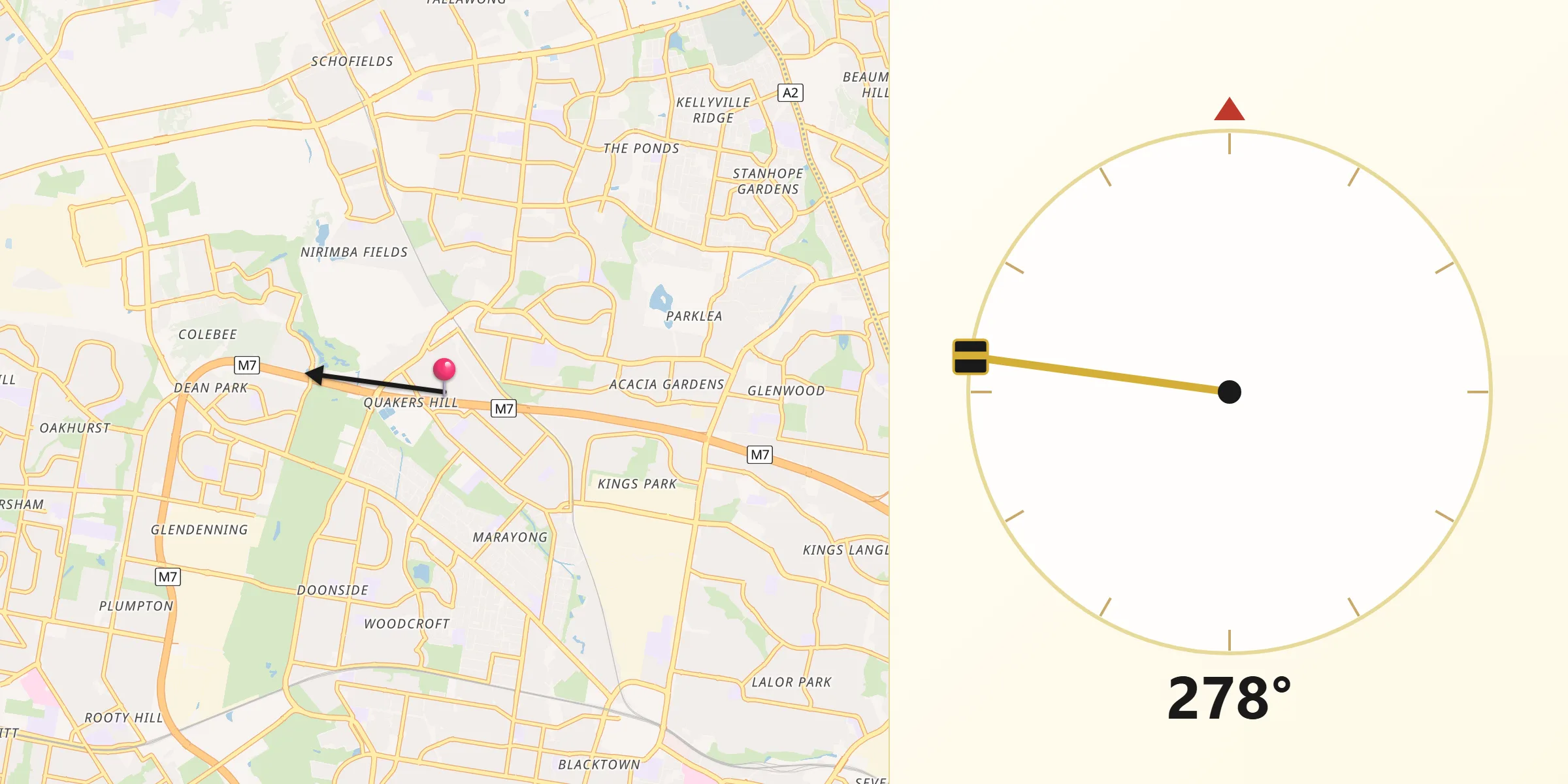 Qibla Direction from Quakers Hill