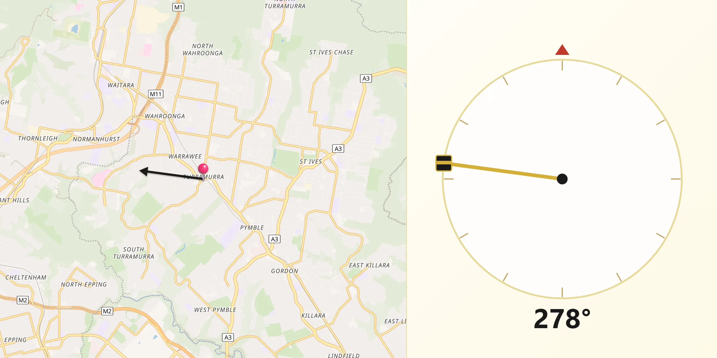 Qibla Direction from Turramurra