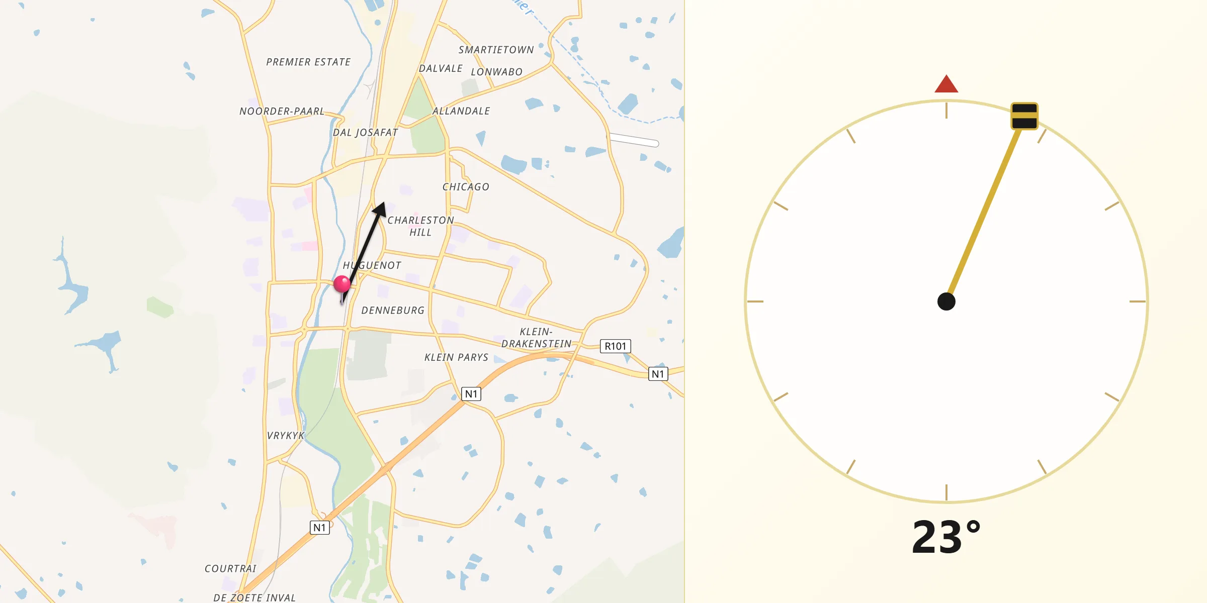 Qibla Direction from Paarl