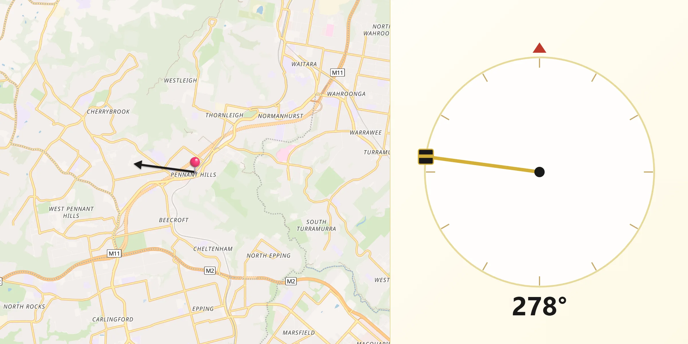 Qibla Direction from Pennant Hills