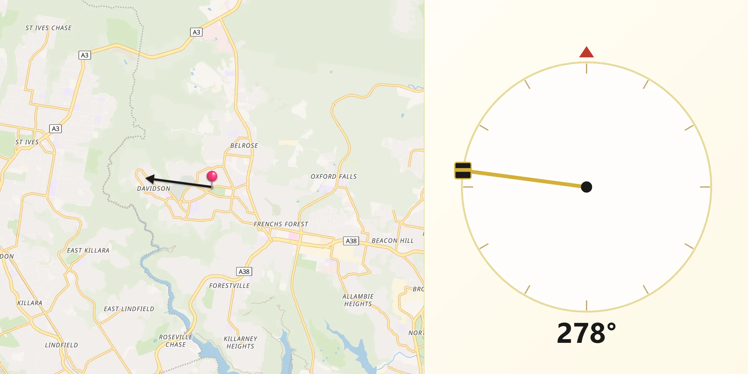 Qibla Direction from Belrose