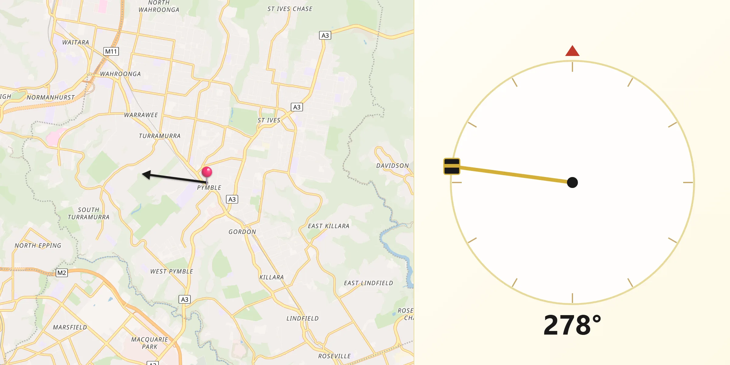 Qibla Direction from Pymble