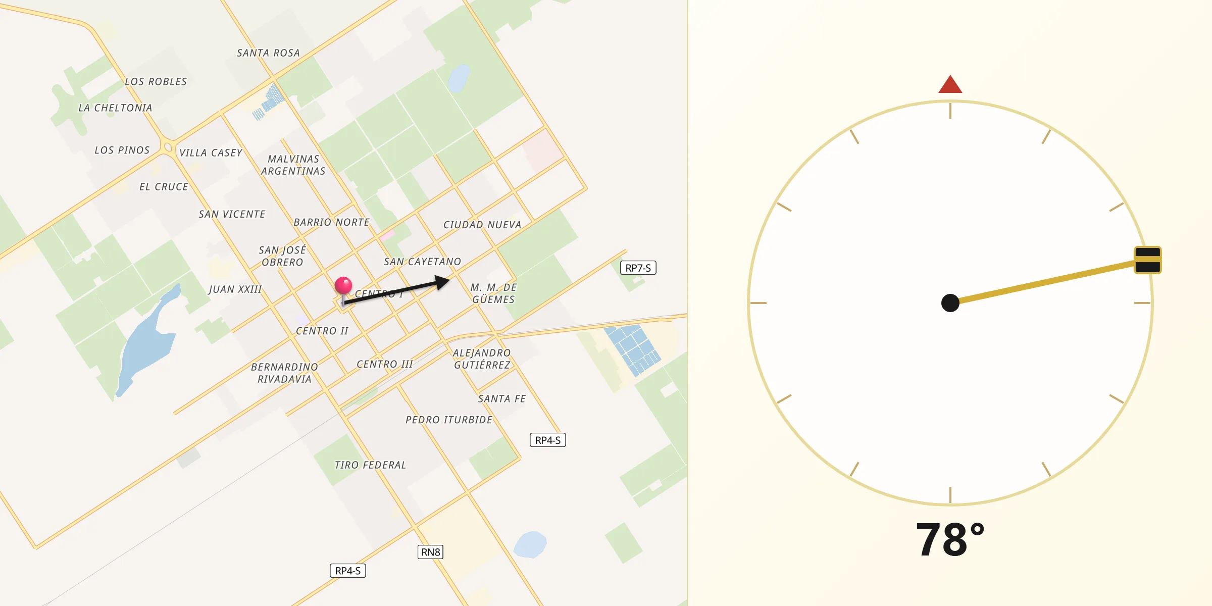 Dirección de la Qibla desde Venado Tuerto