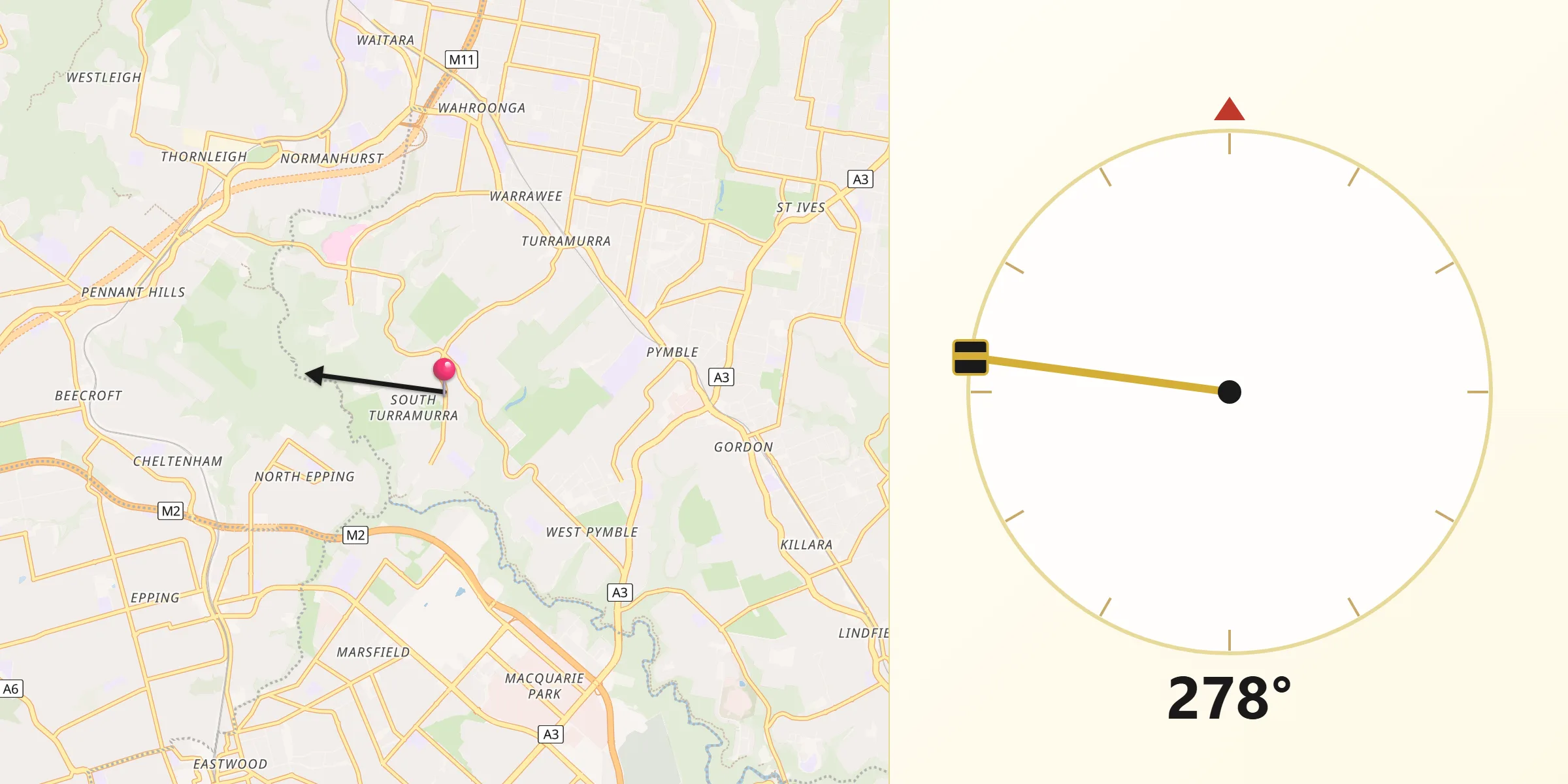 Qibla Direction from South Turramurra