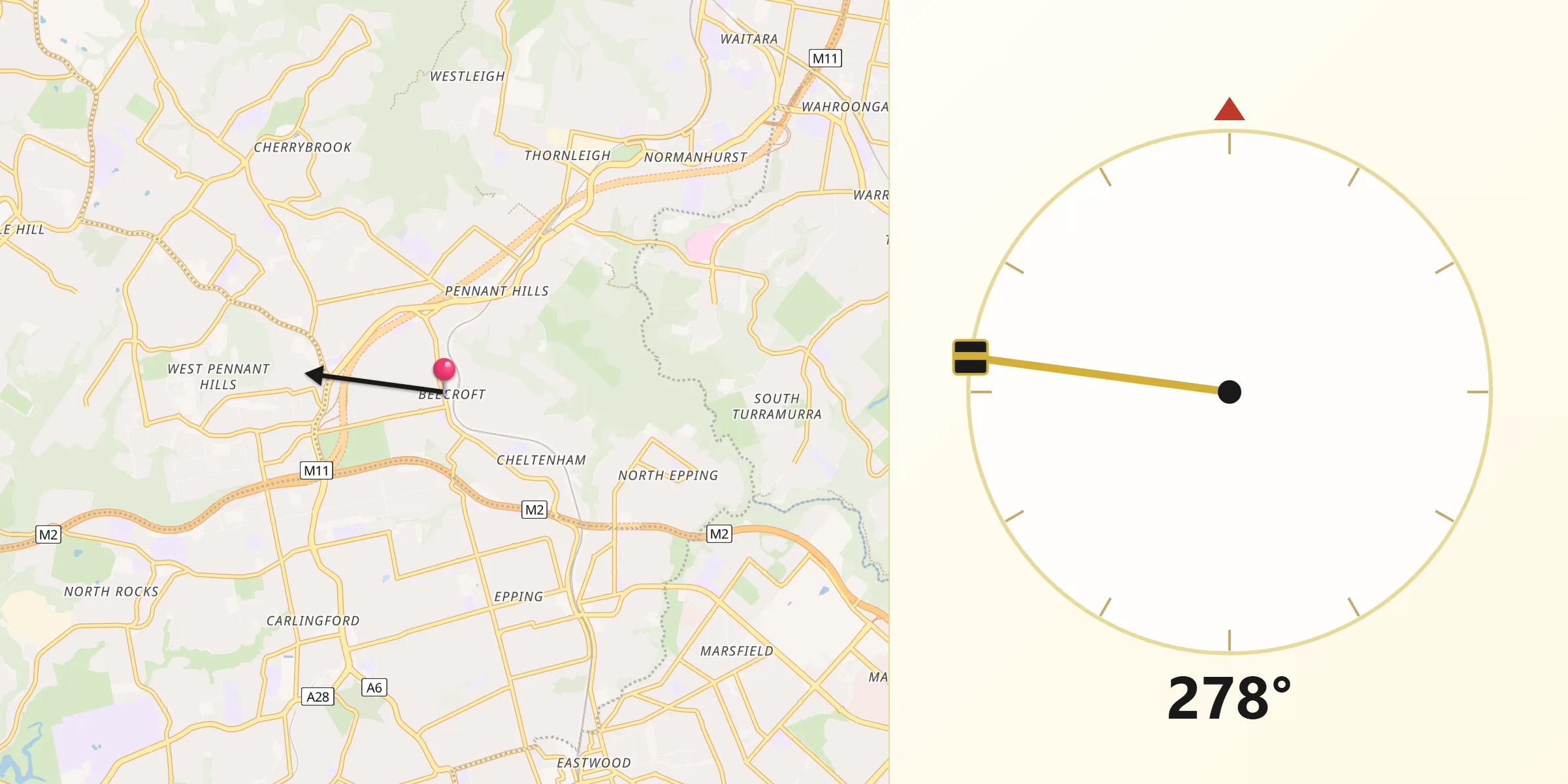 Qibla Direction from Beecroft