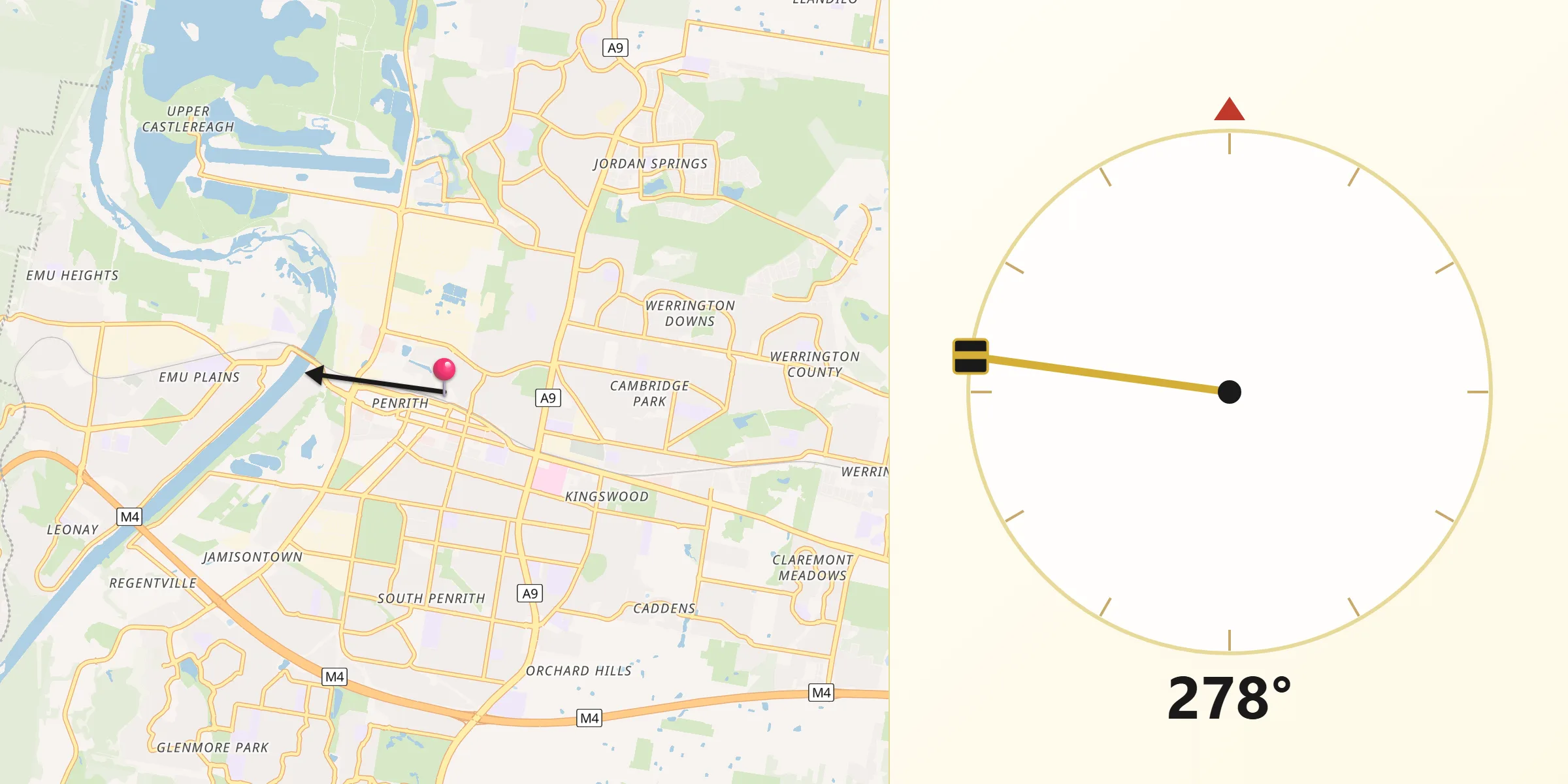 Qibla Direction from Penrith Municipality