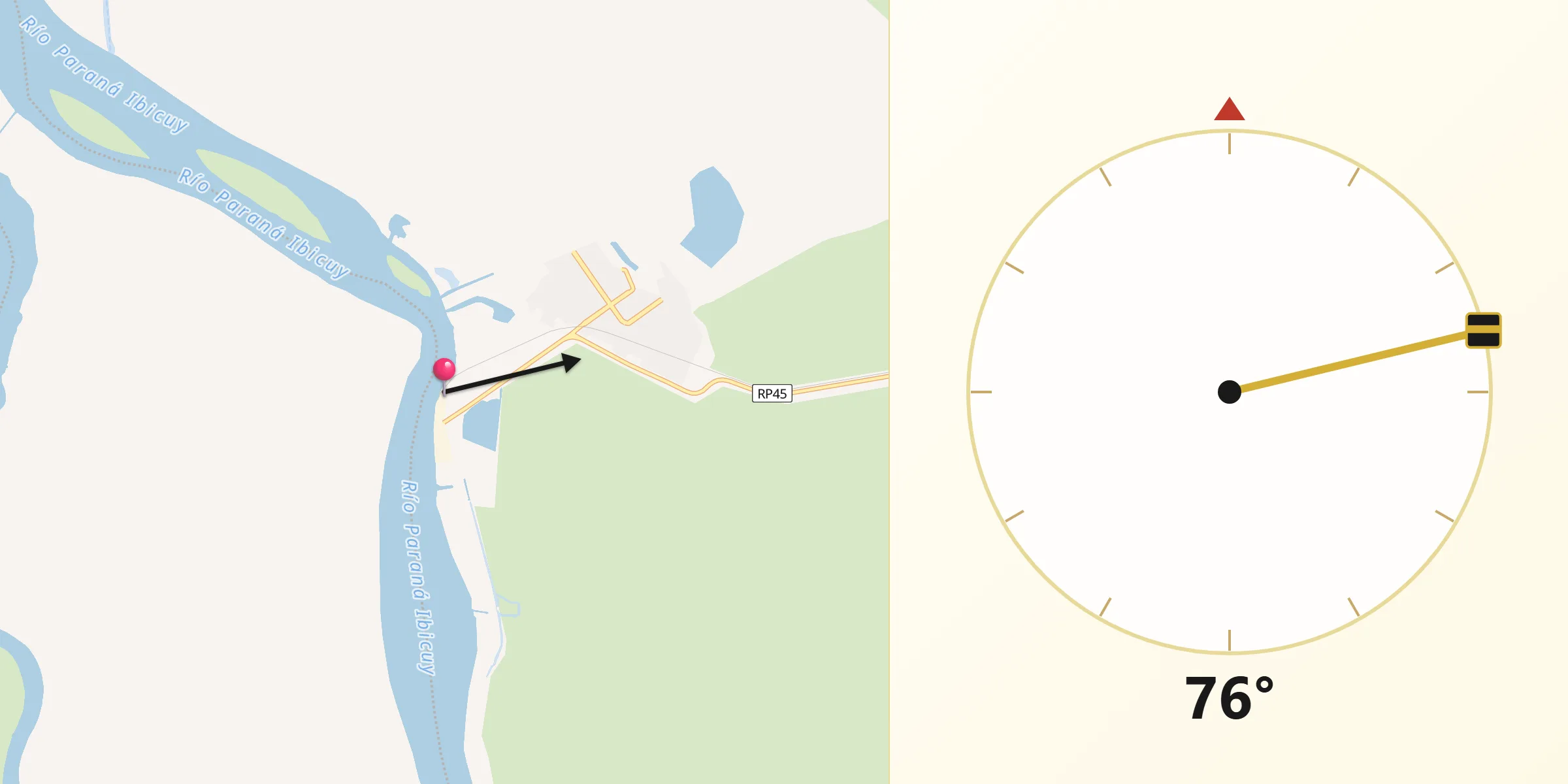 Dirección de la Qibla desde Puerto Ibicuy