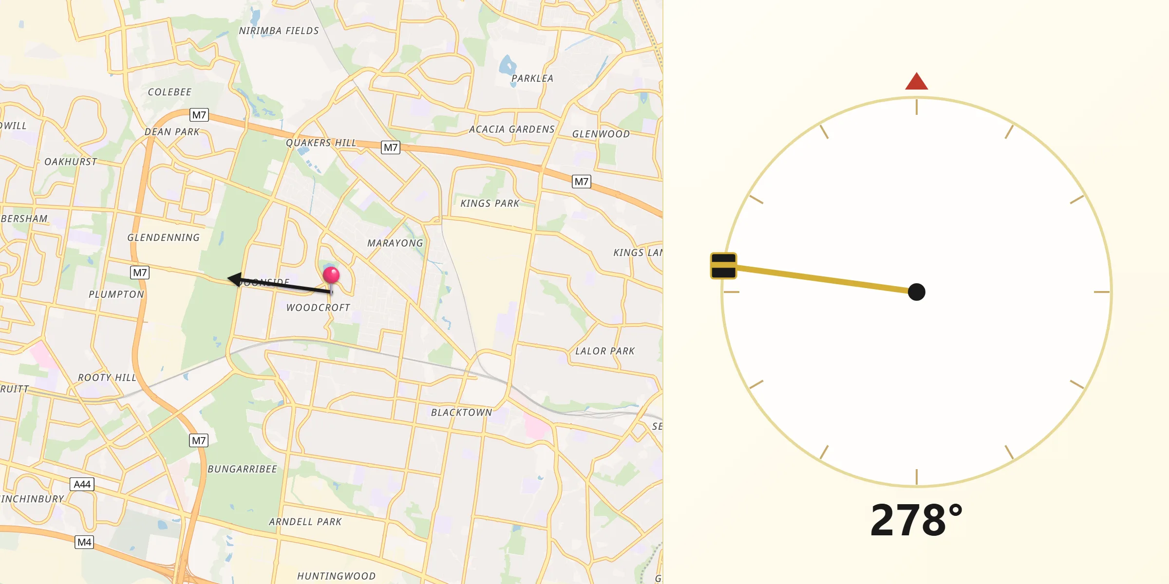 Qibla Direction from Woodcroft