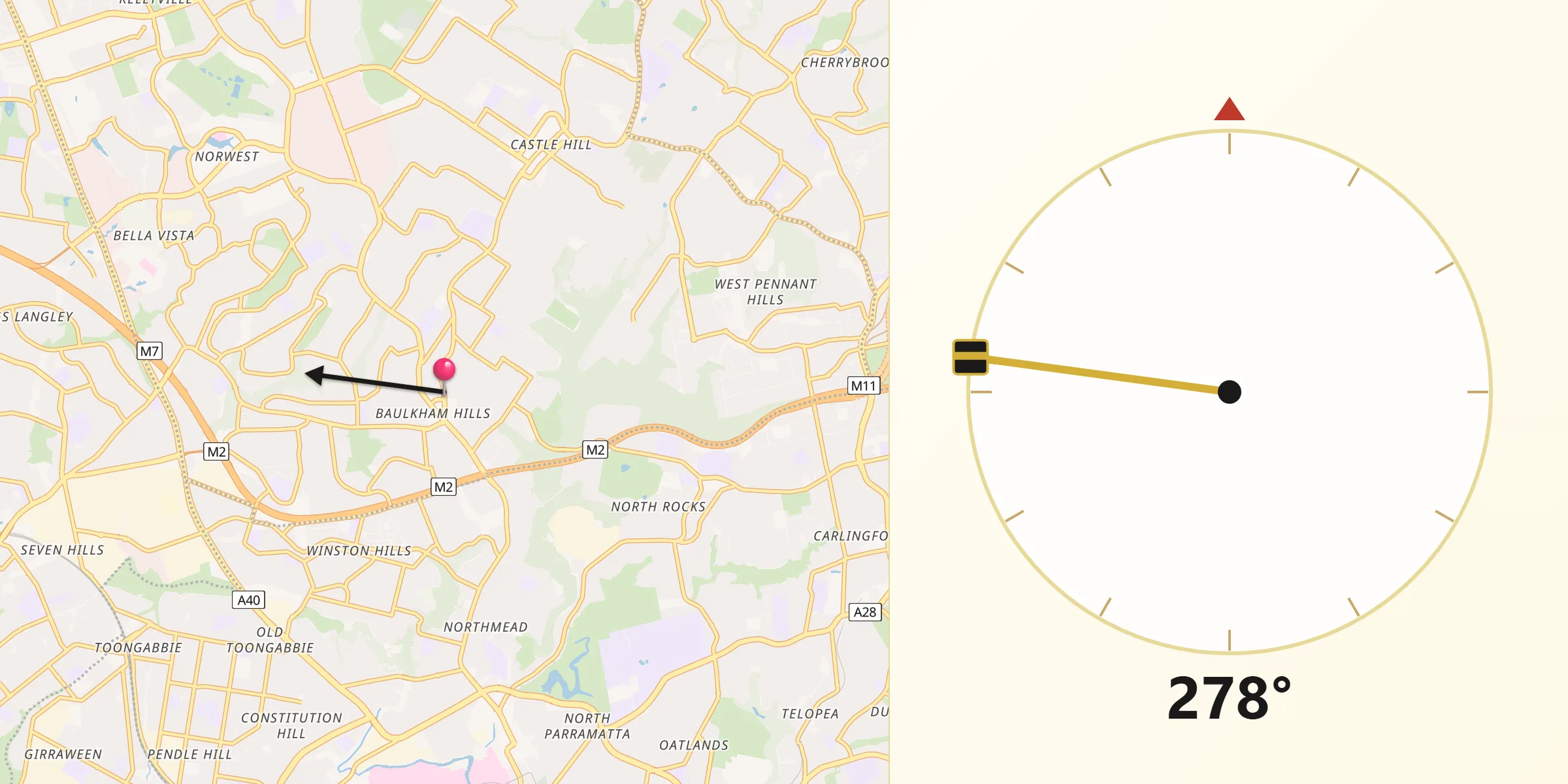 Qibla Direction from Baulkham Hills