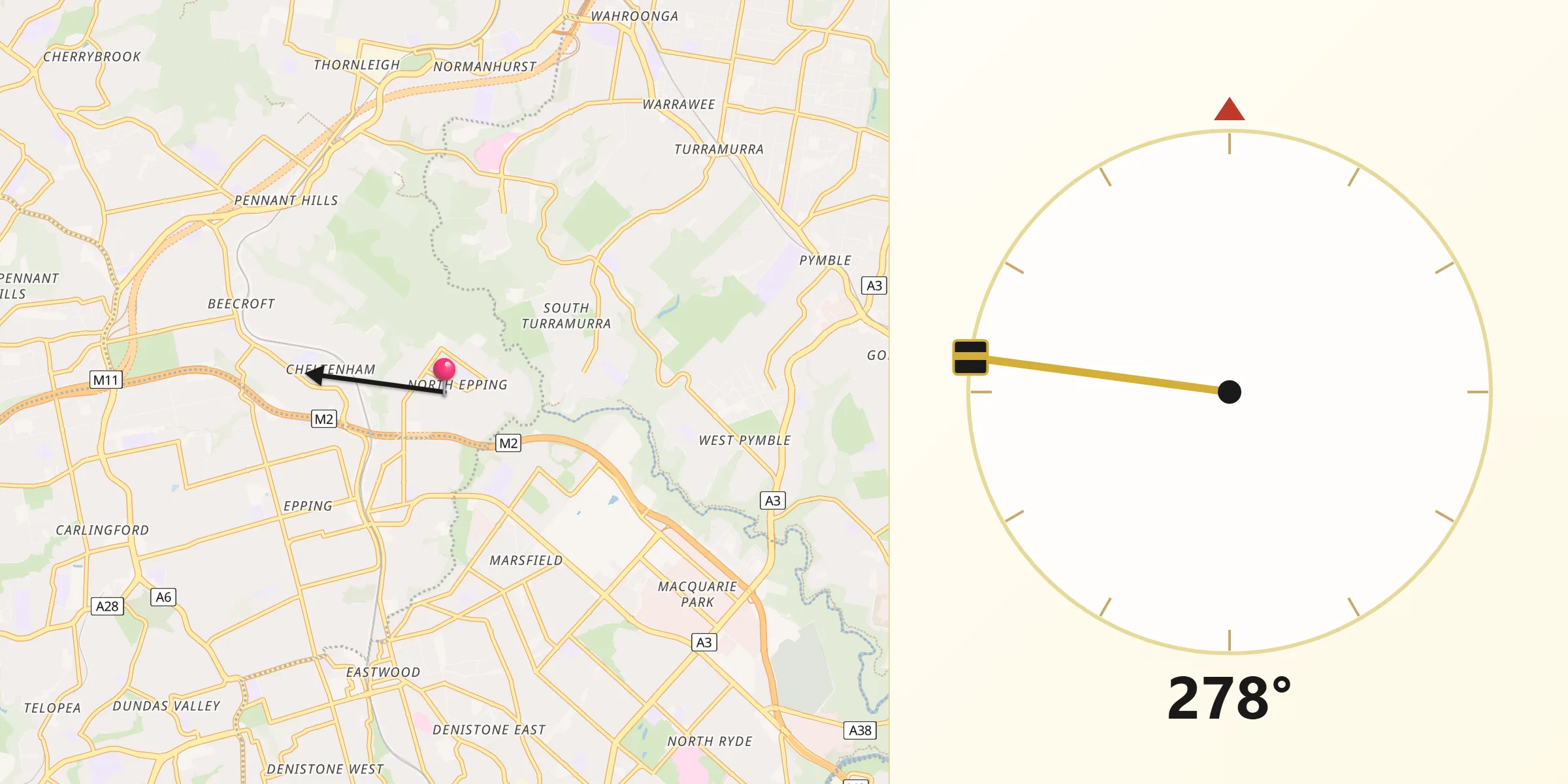 Qibla Direction from North Epping