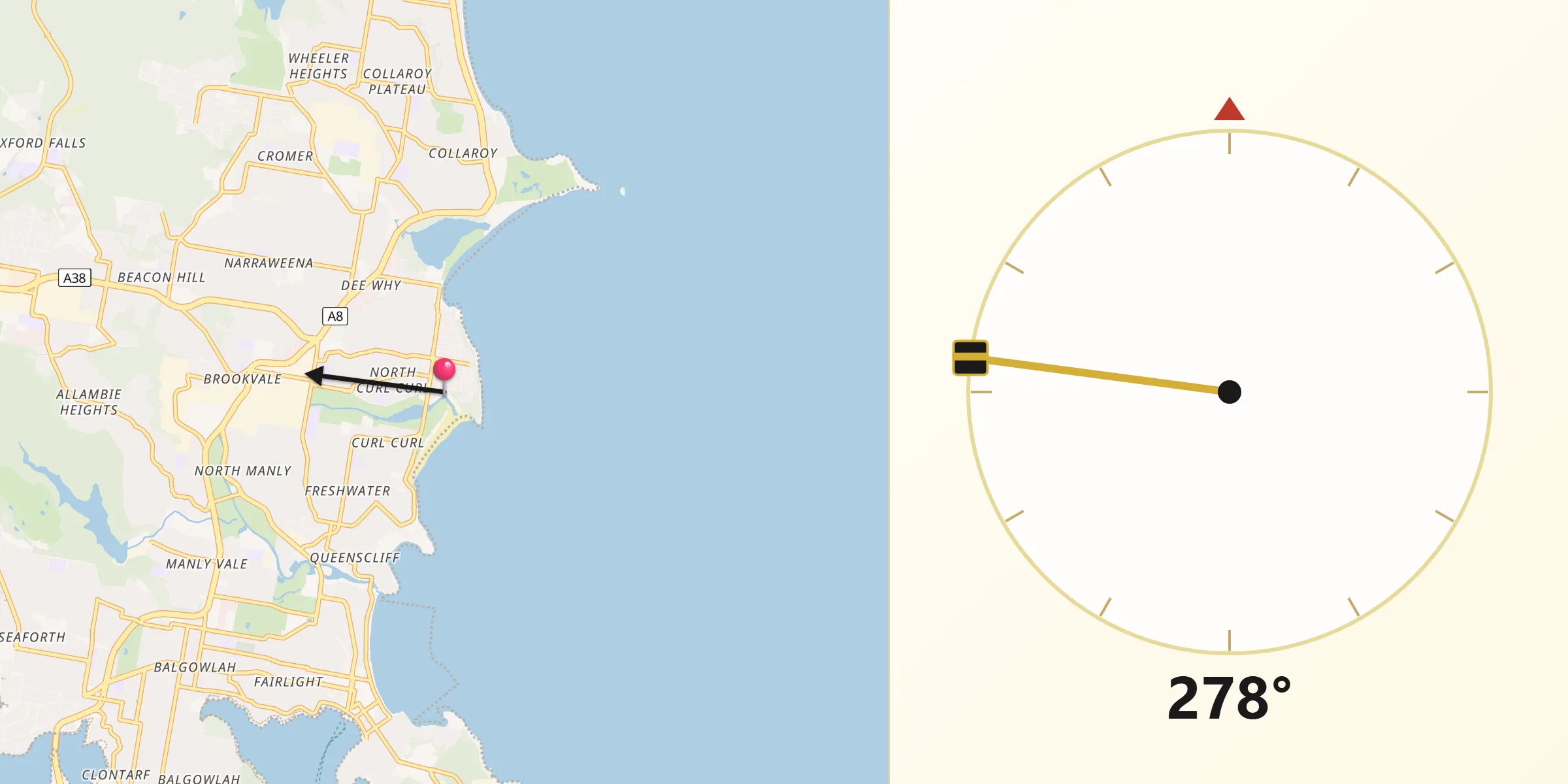 Qibla Direction from North Curl Curl
