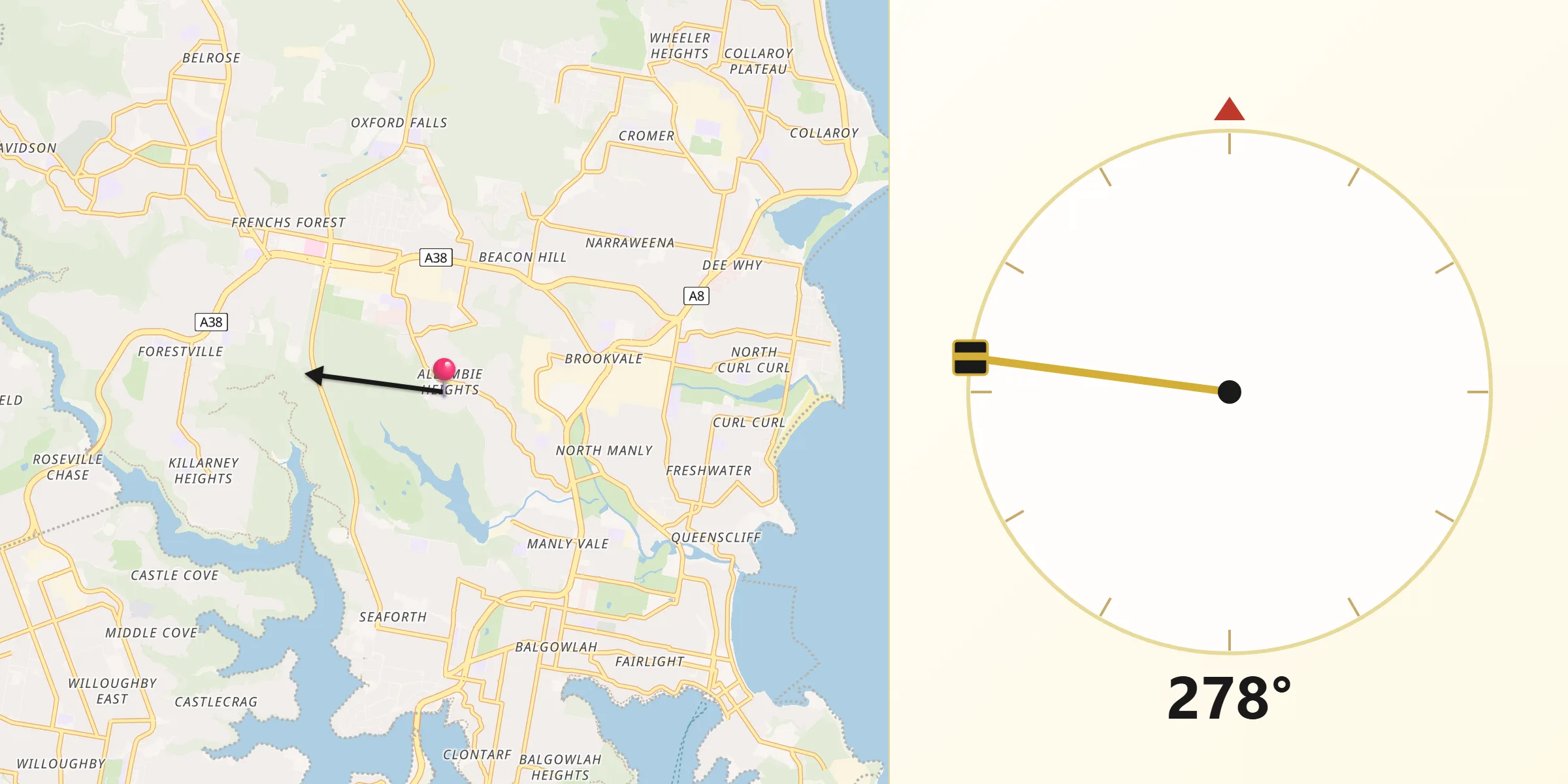 Qibla Direction from Allambie Heights
