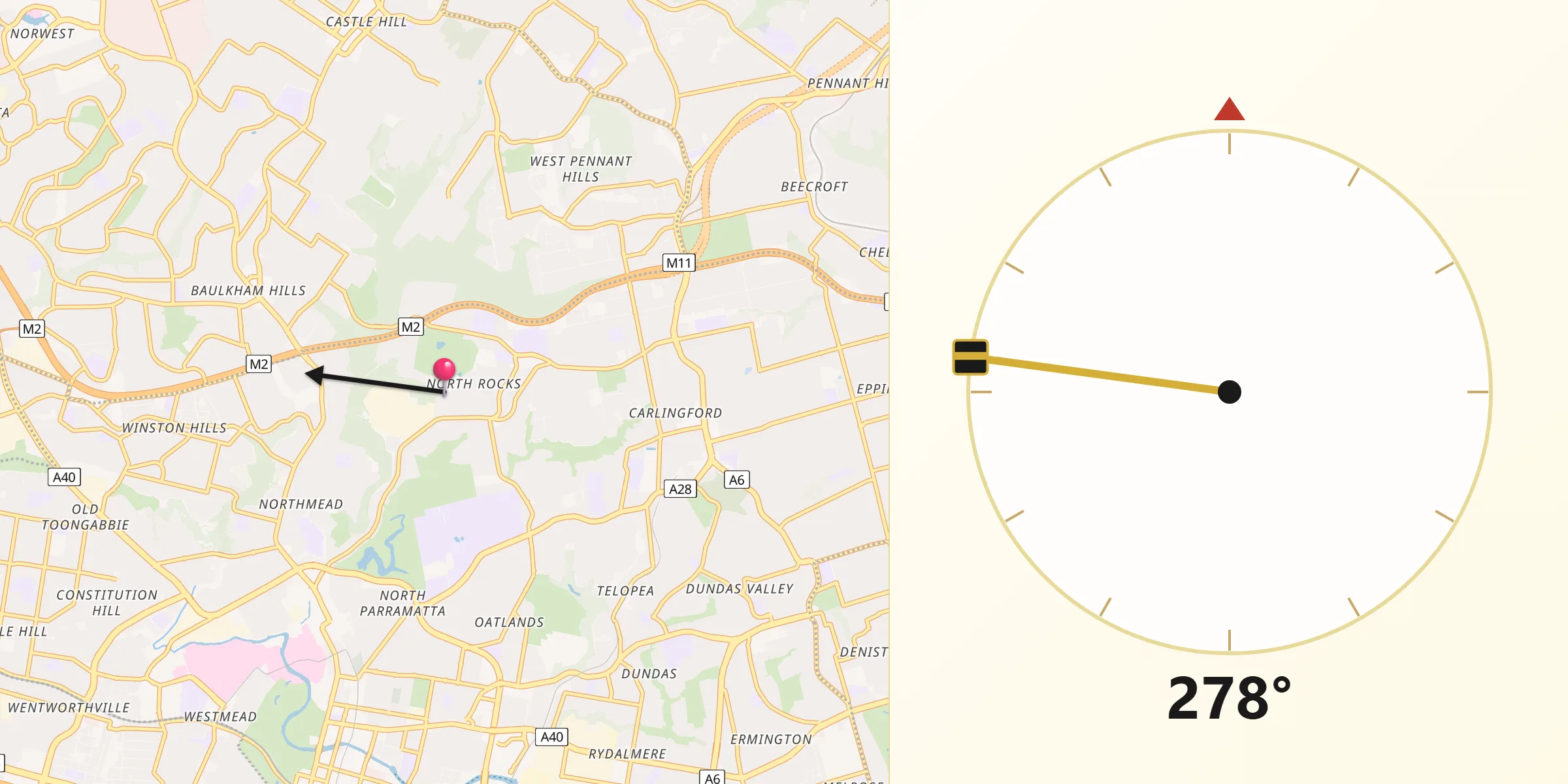Qibla Direction from North Rocks