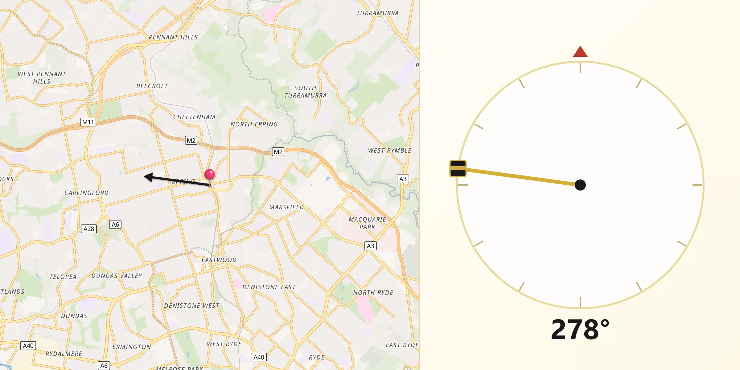 Qibla Direction from Epping