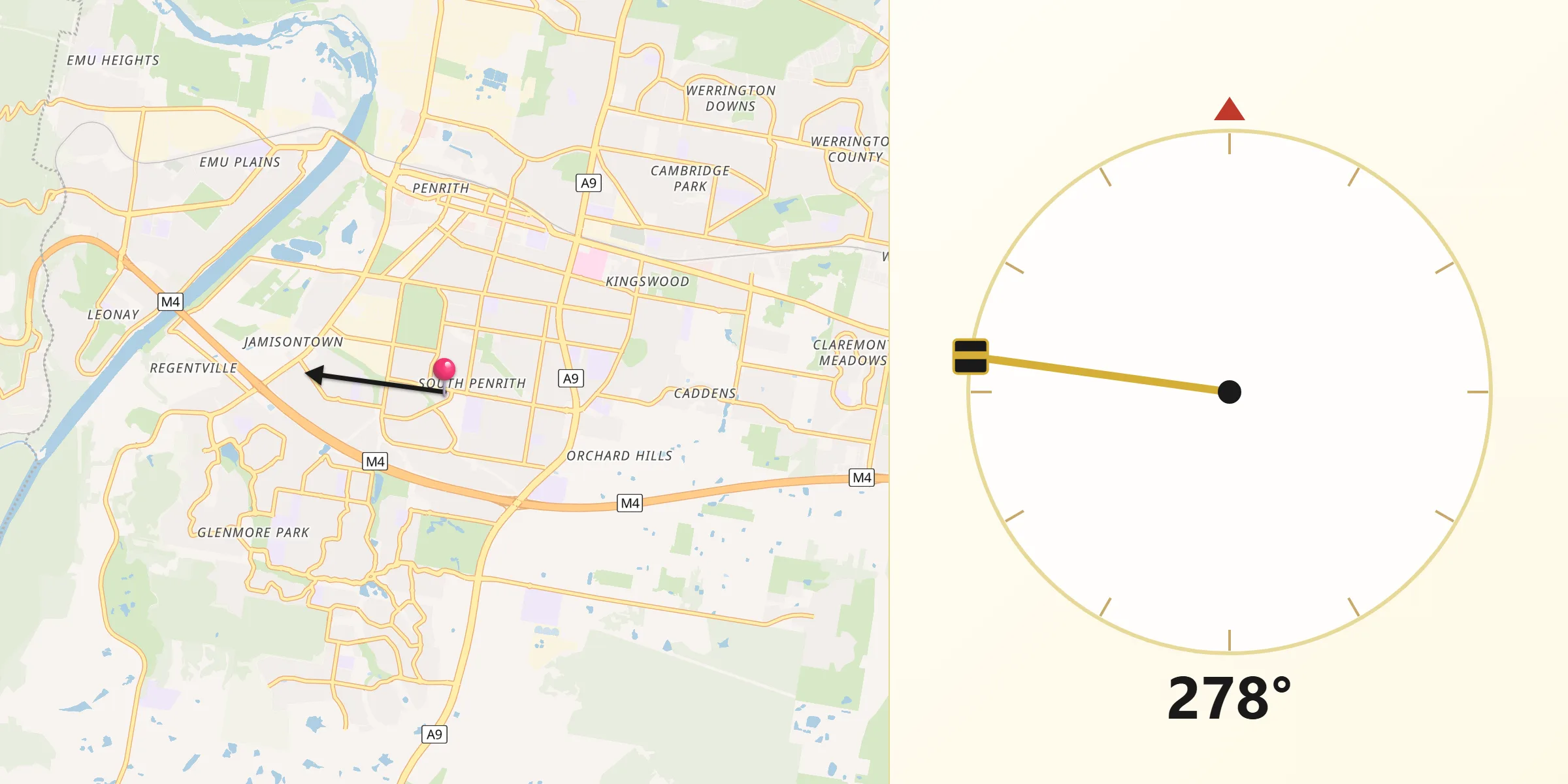 Qibla Direction from South Penrith