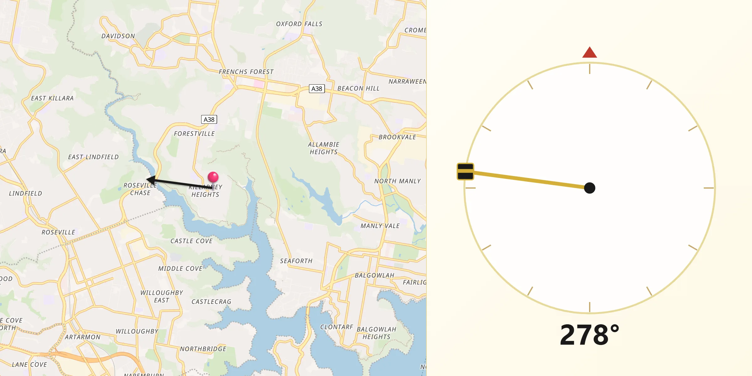 Qibla Direction from Killarney Heights
