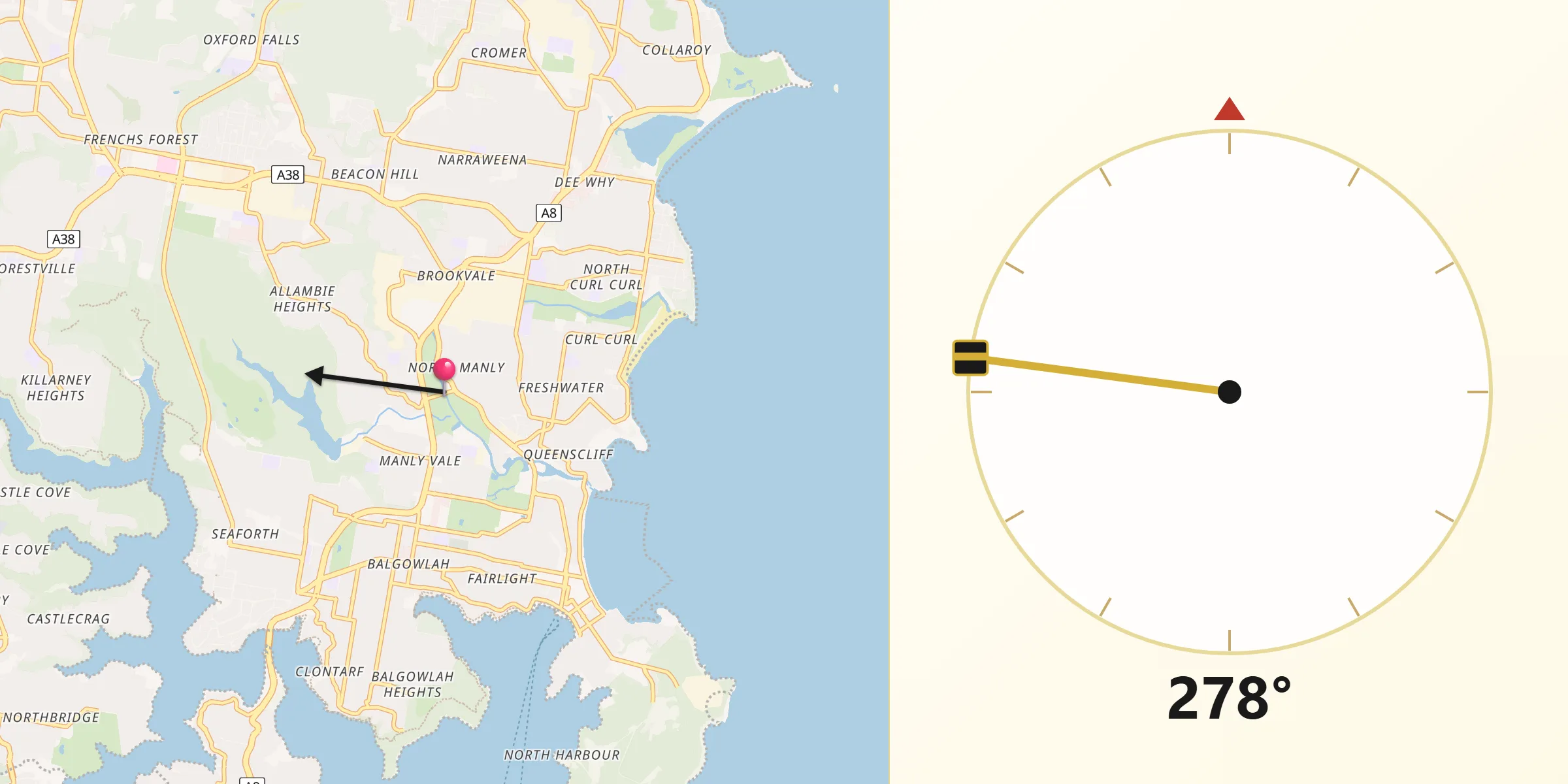 Qibla Direction from North Manly