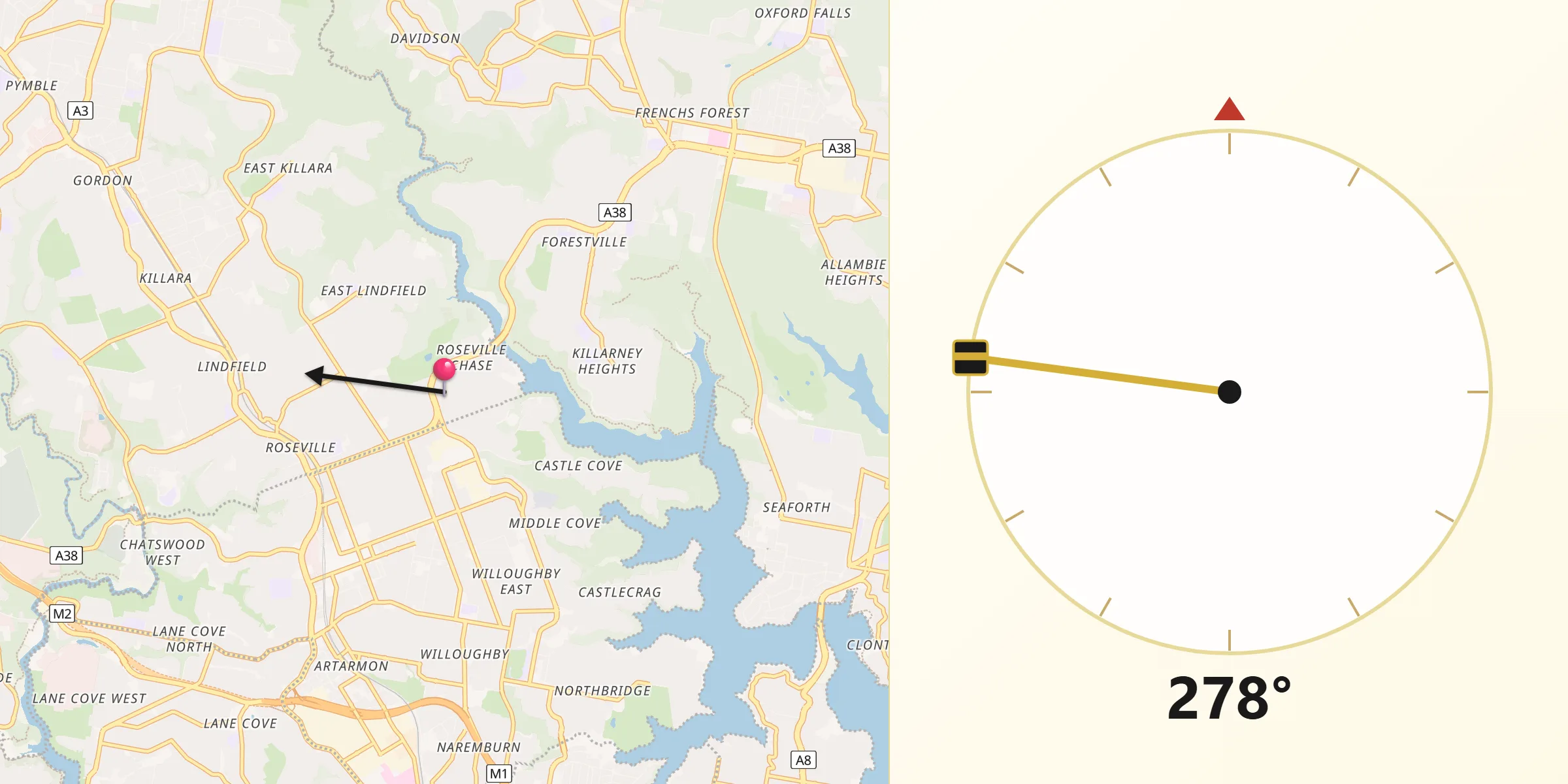 Qibla Direction from Roseville Chase