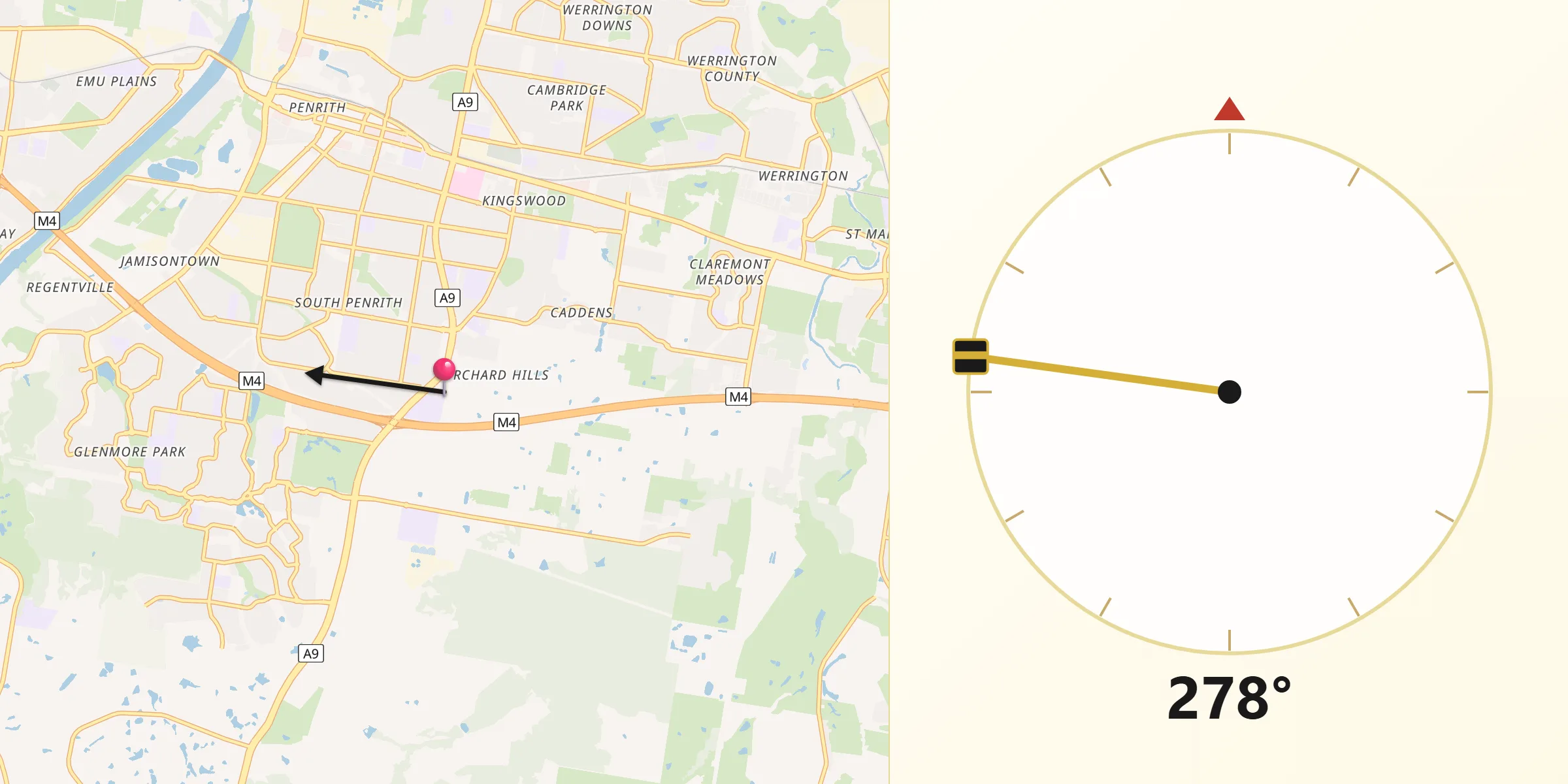 Qibla Direction from Orchard Hills
