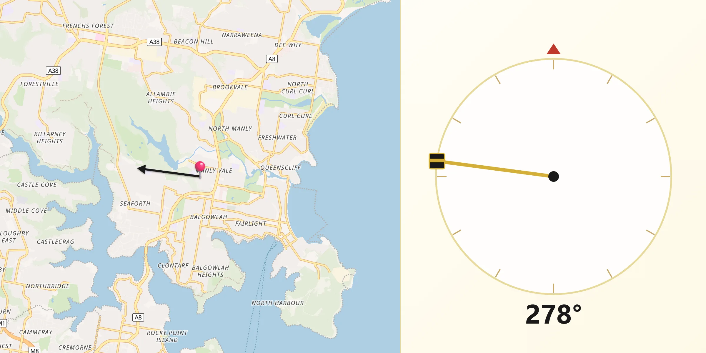 Qibla Direction from Manly Vale
