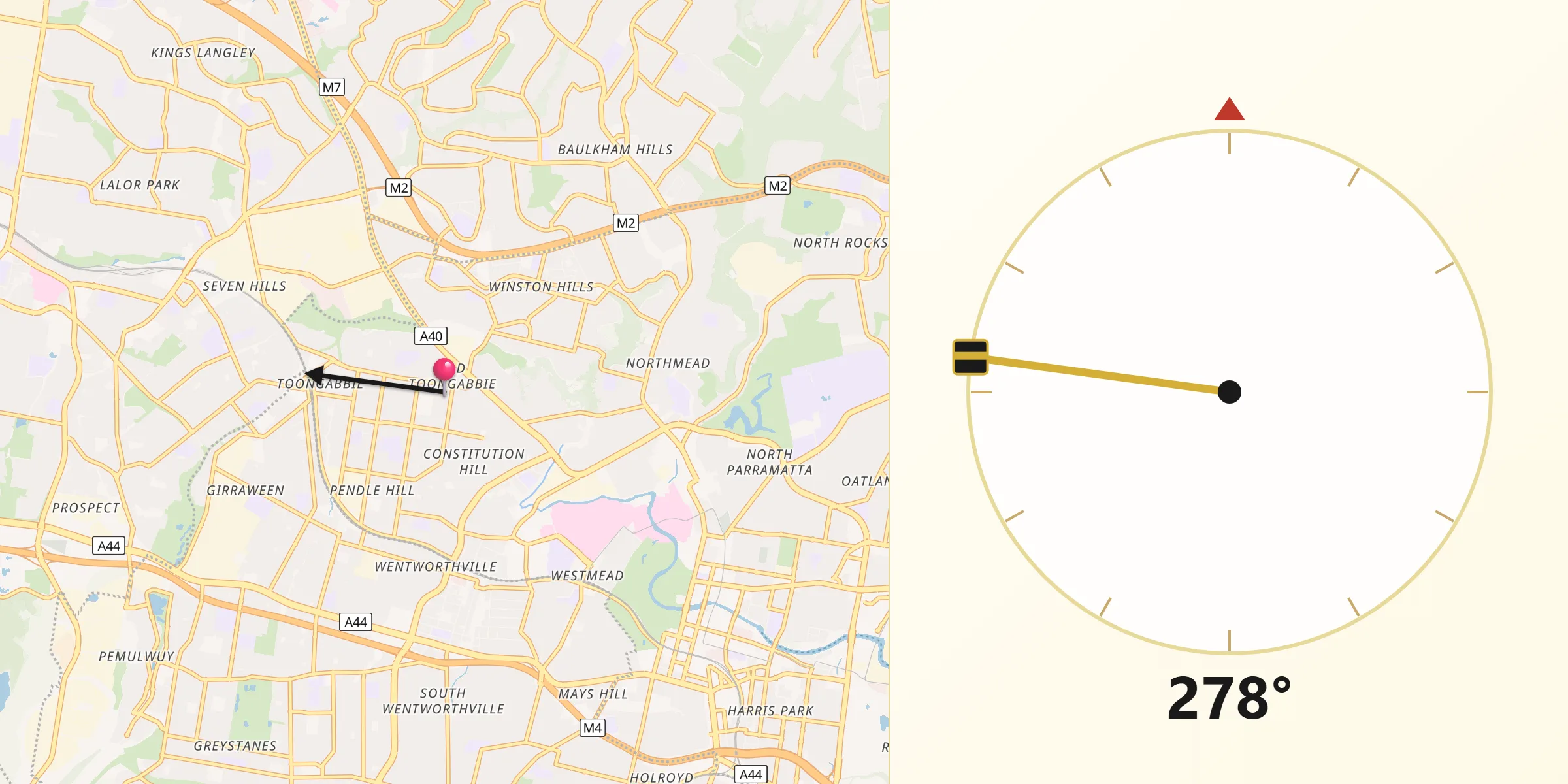 Qibla Direction from Old Toongabbie
