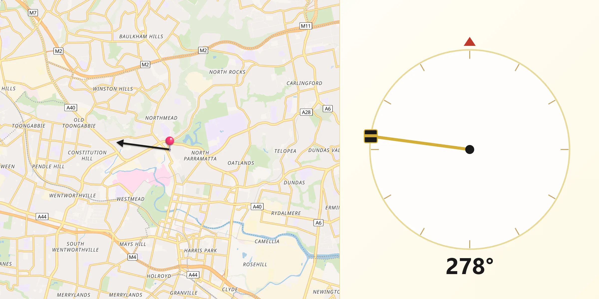 Qibla Direction from North Parramatta