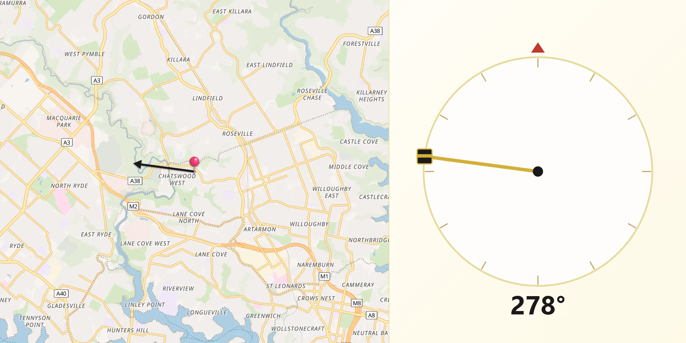 Qibla Direction from Chatswood West