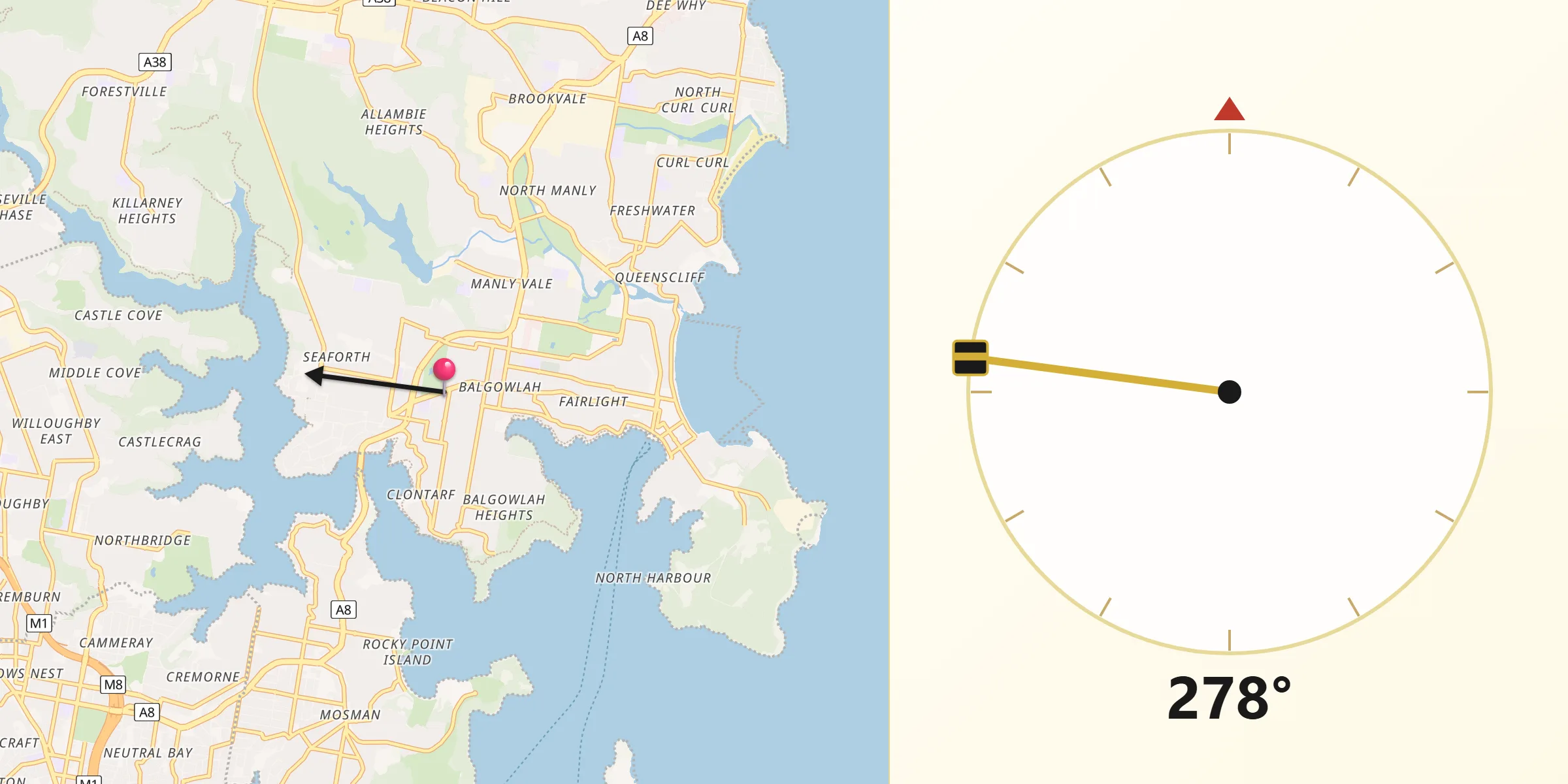 Qibla Direction from Balgowlah
