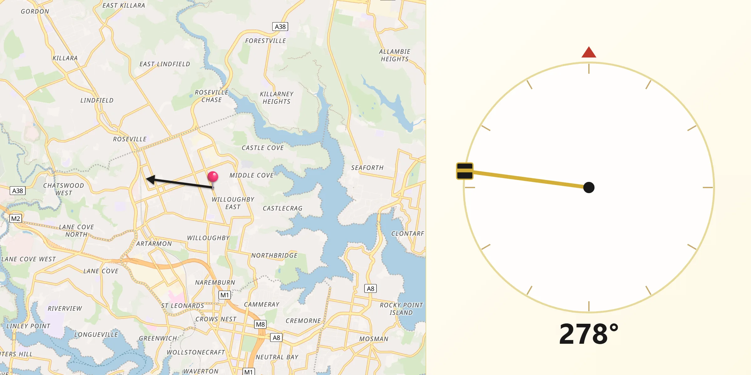 Qibla Direction from North Willoughby