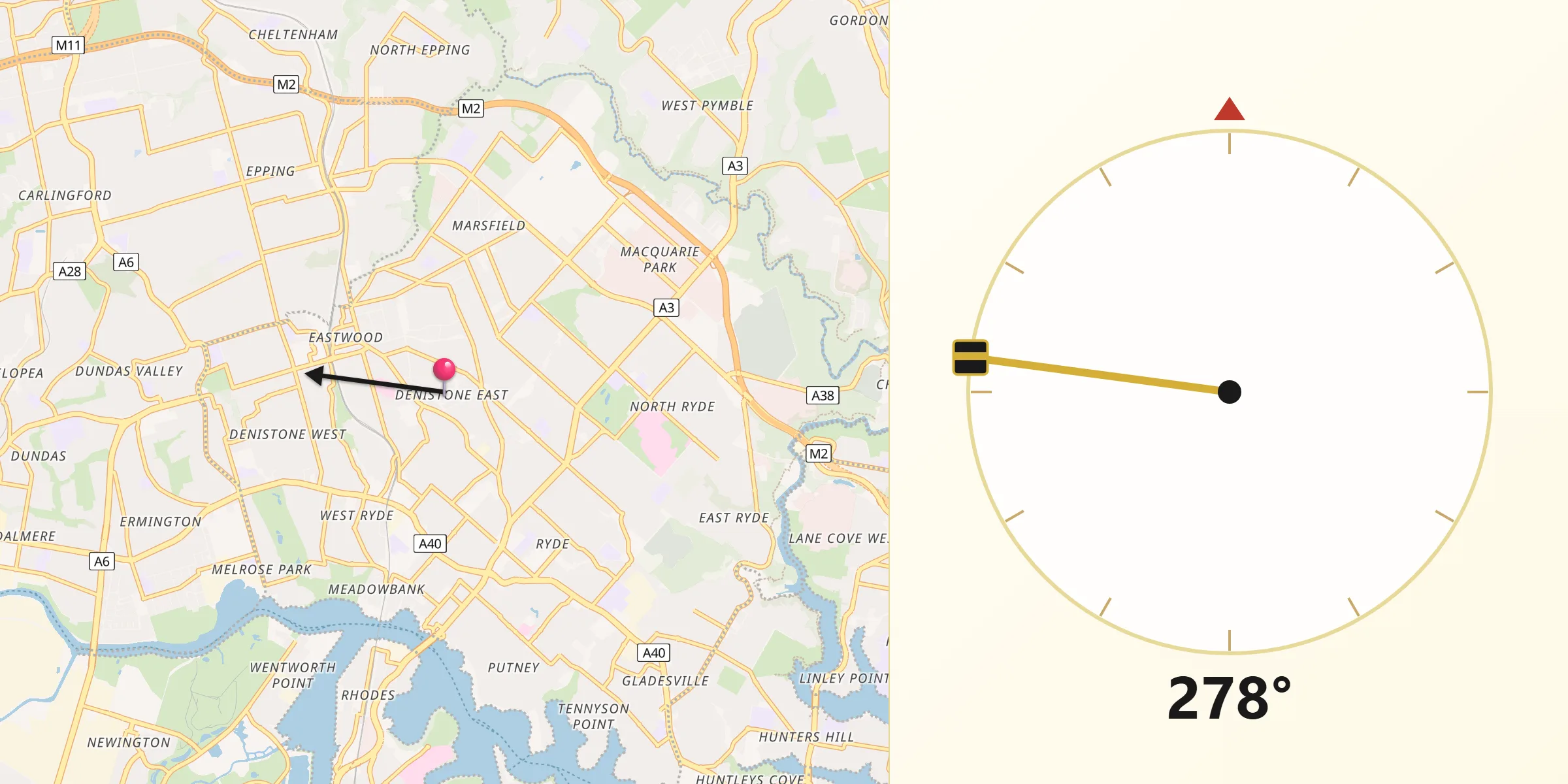 Qibla Direction from Denistone East