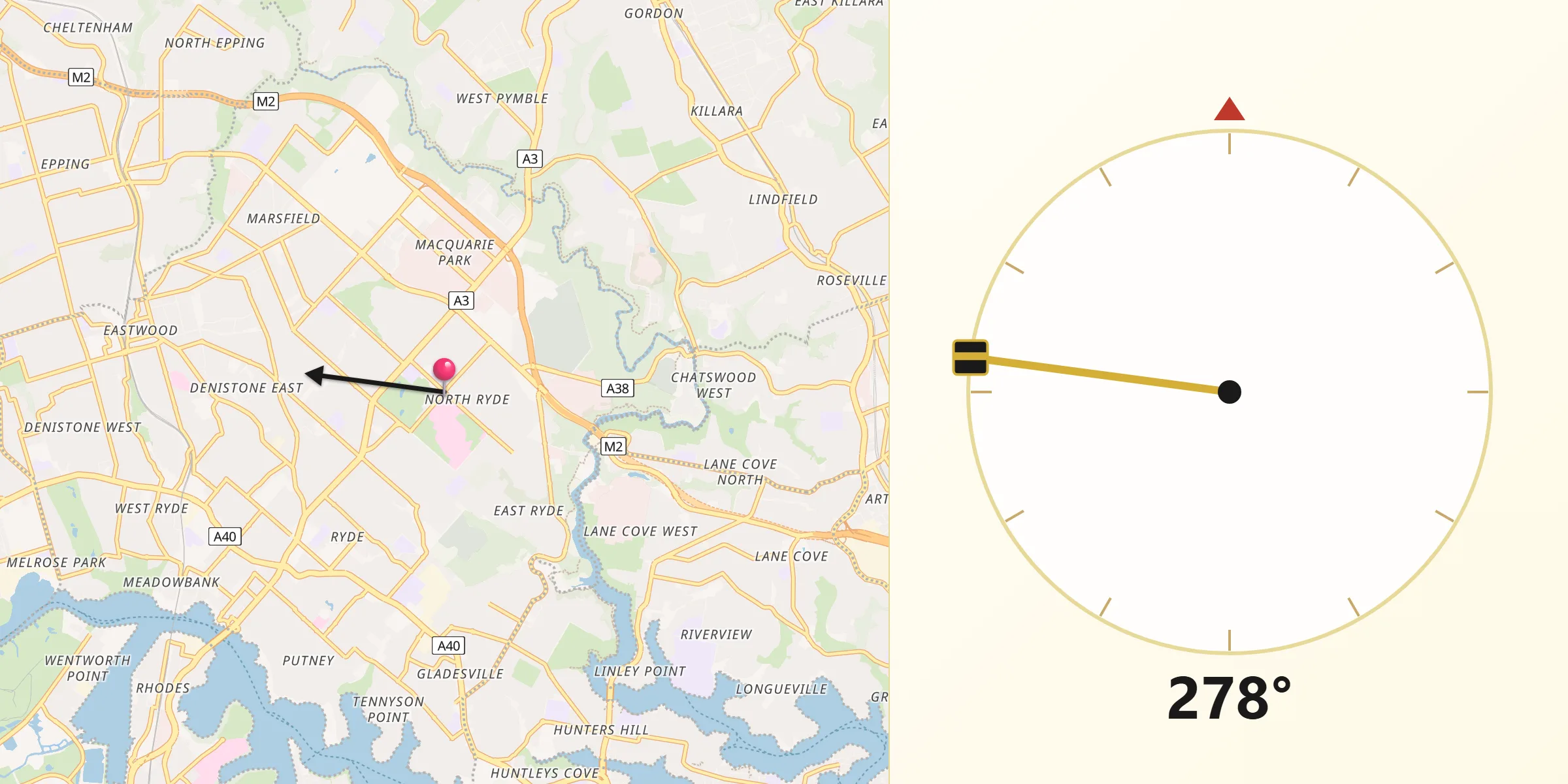 Qibla Direction from North Ryde