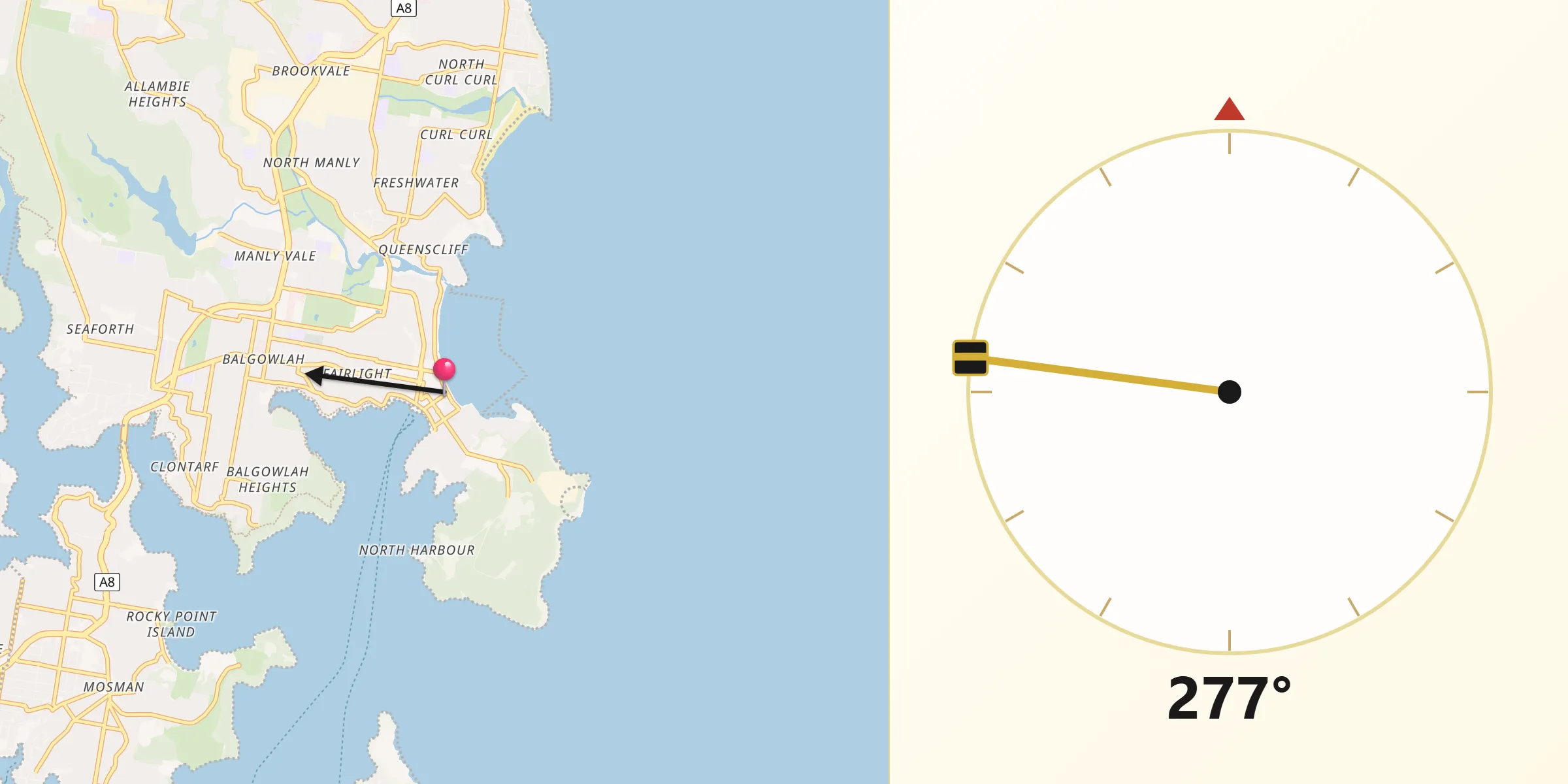 Qibla Direction from Manly