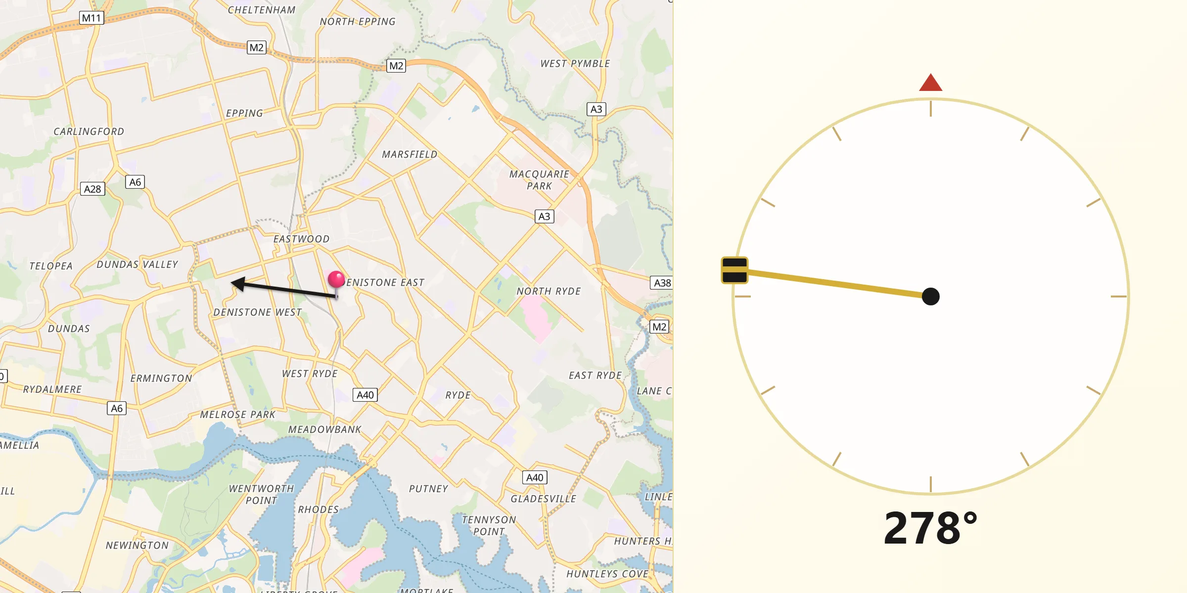 Qibla Direction from Denistone