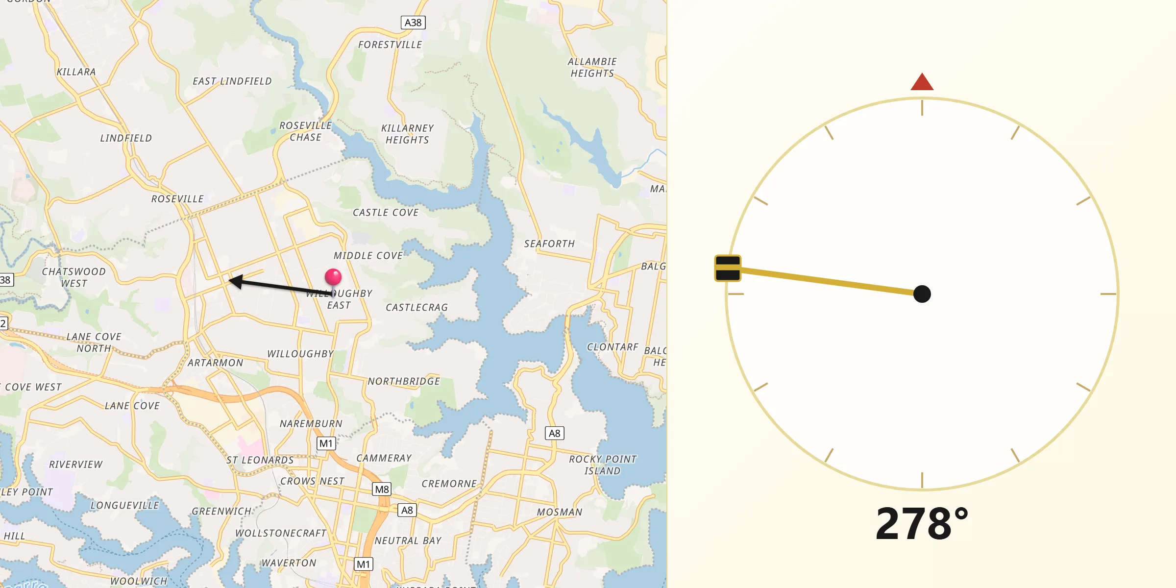 Qibla Direction from Willoughby East