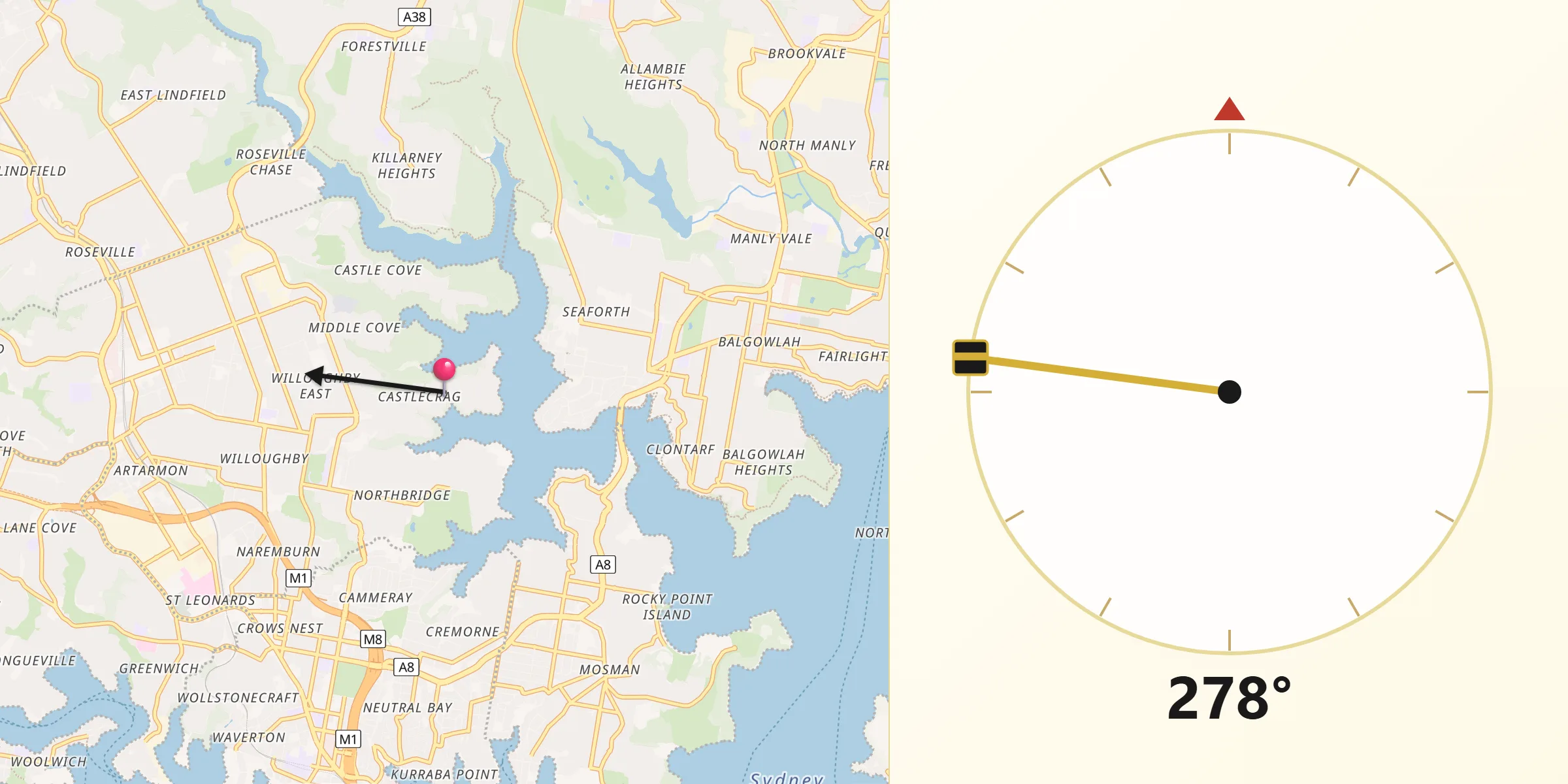 Qibla Direction from Castlecrag